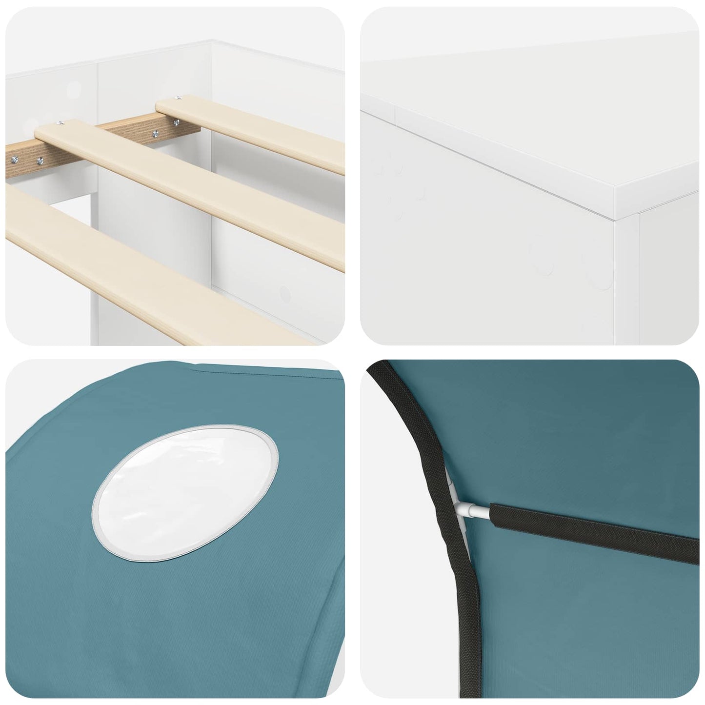Hoge Bed Frame met Bureau voor Kinderen 3 st Wit en Lichtblauw