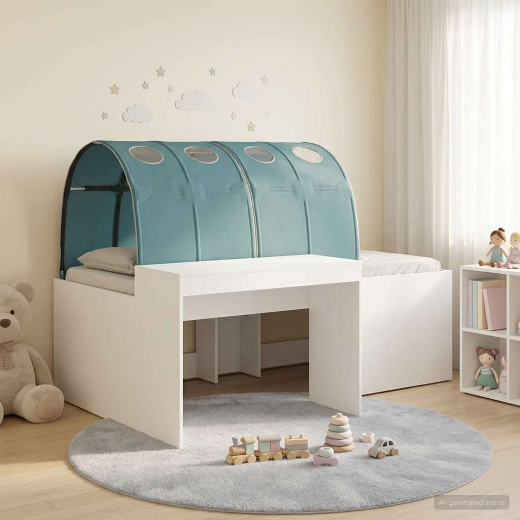 Hoge Bed Frame met Bureau voor Kinderen 3 st Wit en Lichtblauw
