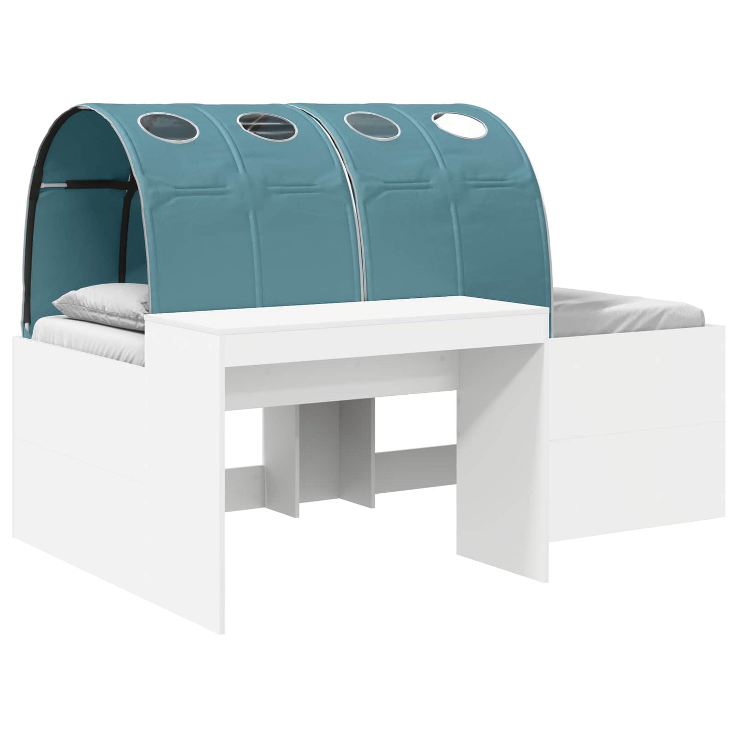 Hoge Bed Frame met Bureau voor Kinderen 3 st Wit en Lichtblauw