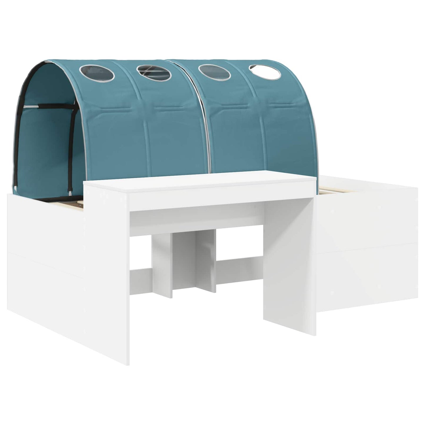 Hoge Bed Frame met Bureau voor Kinderen 3 st Wit en Lichtblauw