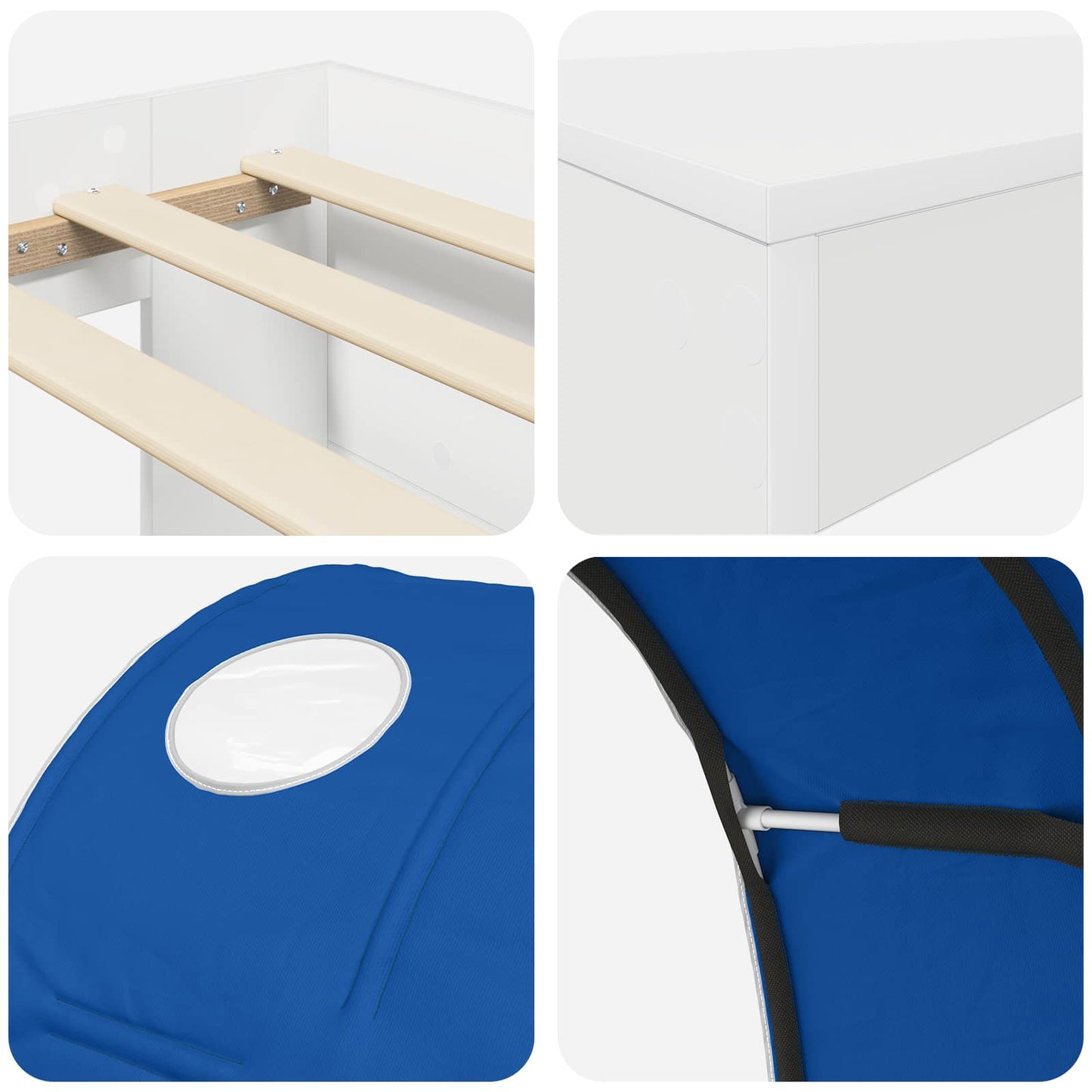 Hoge Bed Frame met Bureau voor Kinderen 3 st Wit en Blauw