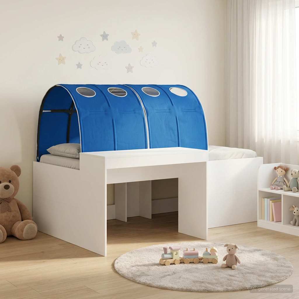 Hoge Bed Frame met Bureau voor Kinderen 3 st Wit en Blauw