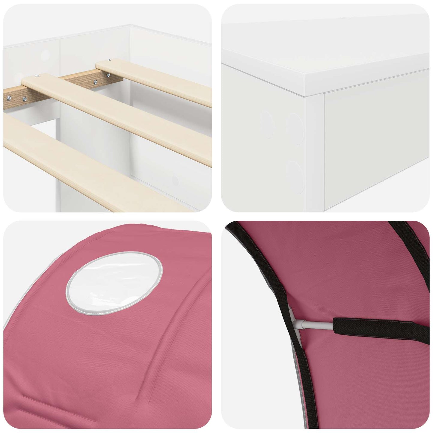 Hoge Bed Frame met Bureau voor Kinderen 3 st Wit en Roze