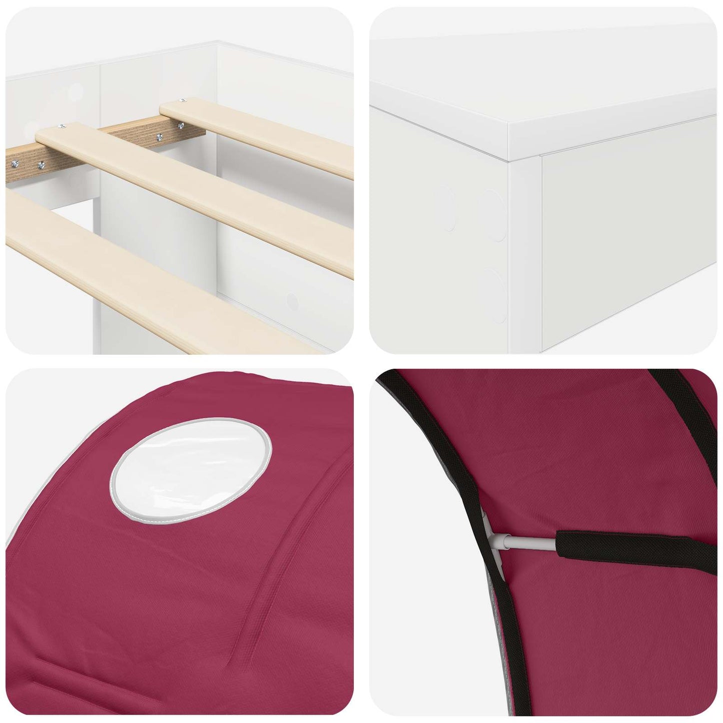 Hoge Bed Frame met Bureau voor Kinderen 3 st Wit en Rood