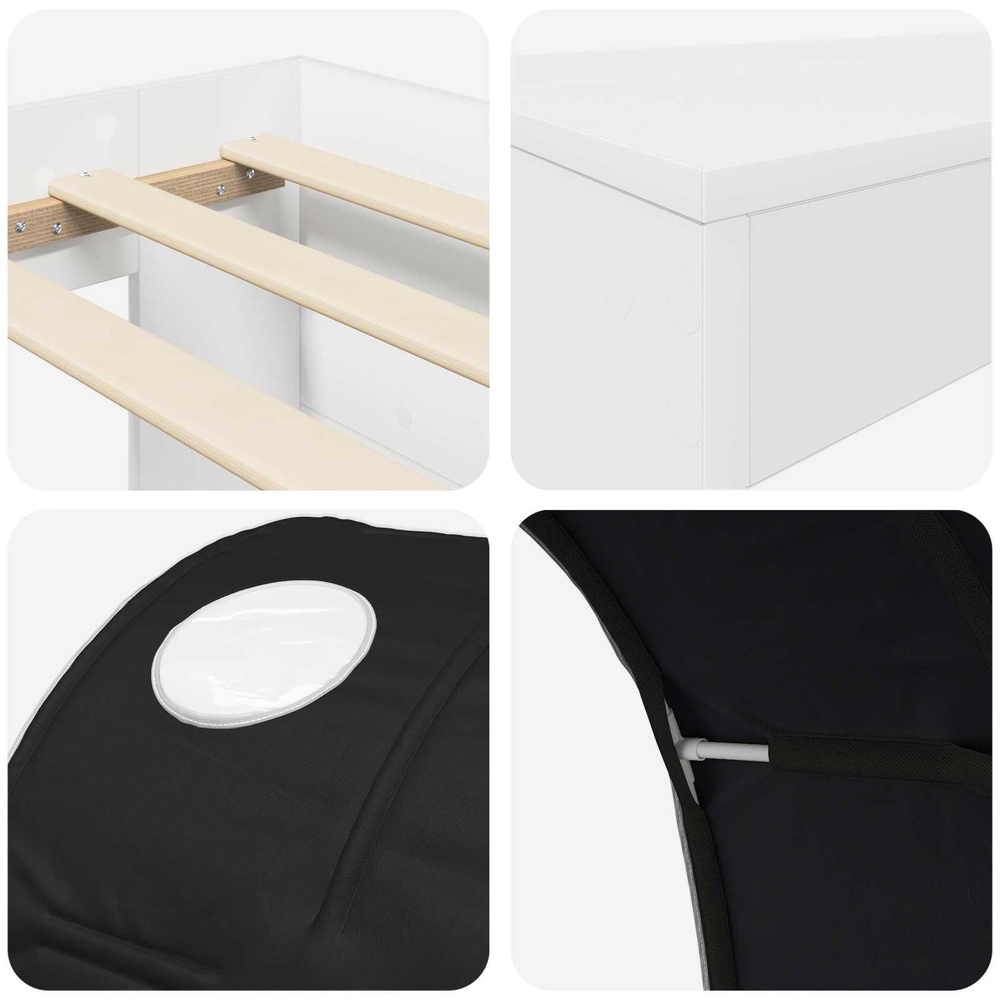 Hoge Bed Frame met Bureau voor Kinderen 3 st Wit en zwart
