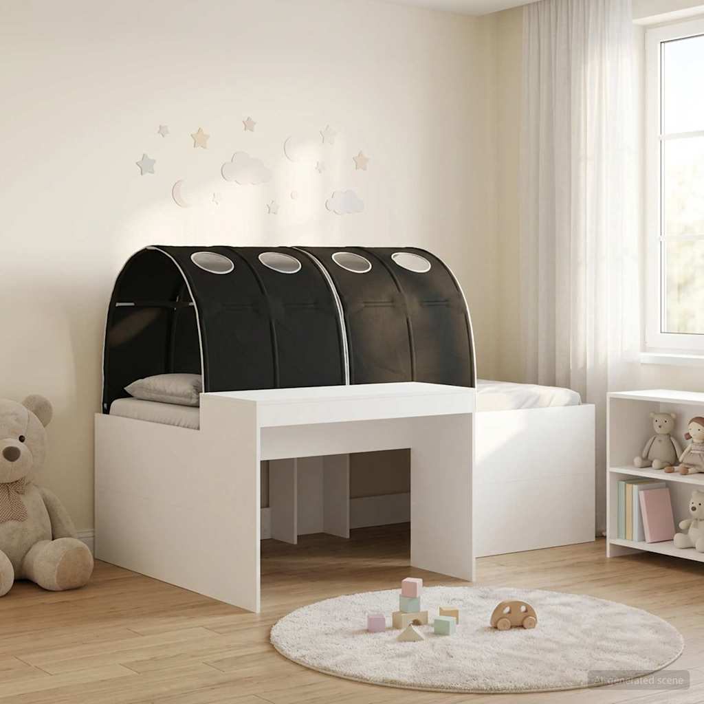Hoge Bed Frame met Bureau voor Kinderen 3 st Wit en zwart