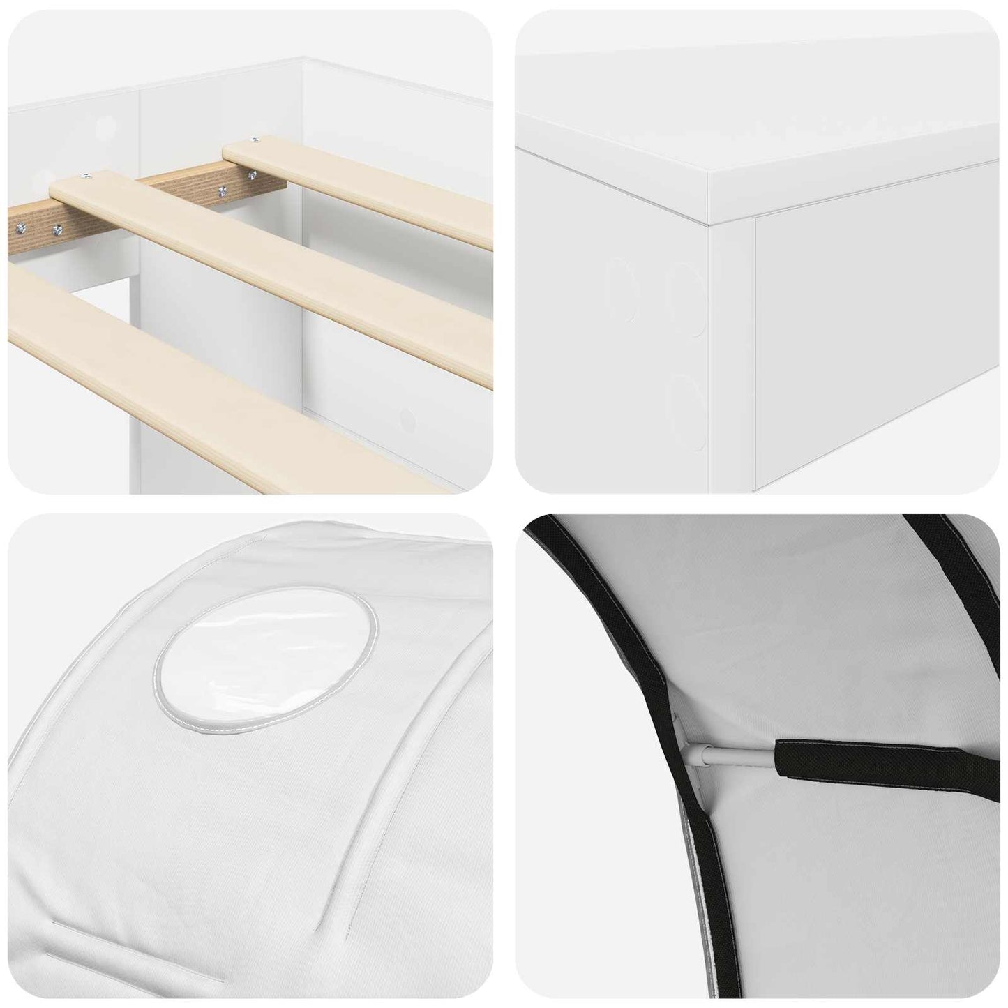 Hoge Bed Frame met Bureau voor Kinderen 3 st Wit Bewerkt hout