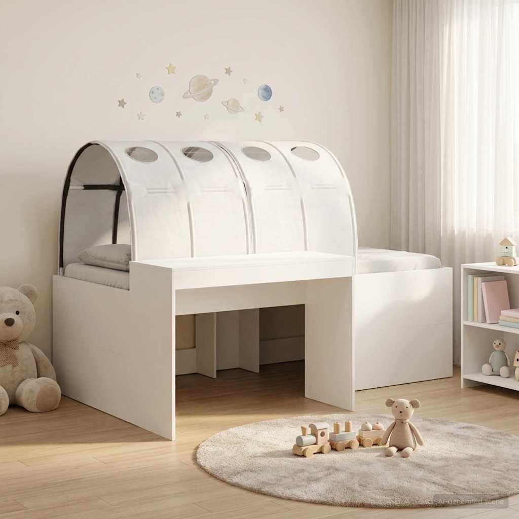 Hoge Bed Frame met Bureau voor Kinderen 3 st Wit Bewerkt hout