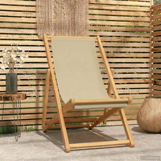 Strandstoel Beige Massief Teakhout is nu te koop bij PeponiXL, paradijselijk wonen!