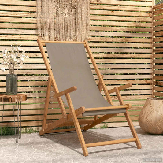 Strandstoel Taupe Massief Teakhout is nu te koop bij PeponiXL, paradijselijk wonen!