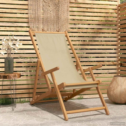 Strandstoel Beige Massief Teakhout is nu te koop bij PeponiXL, paradijselijk wonen!