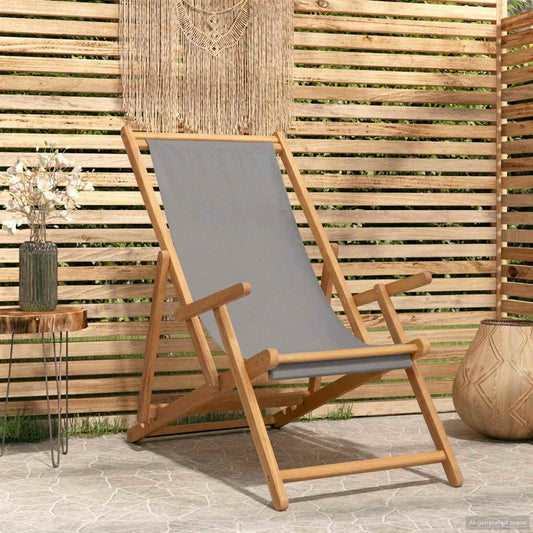 Strandstoel Lichtgrijs Massief Teakhout is nu te koop bij PeponiXL, paradijselijk wonen!
