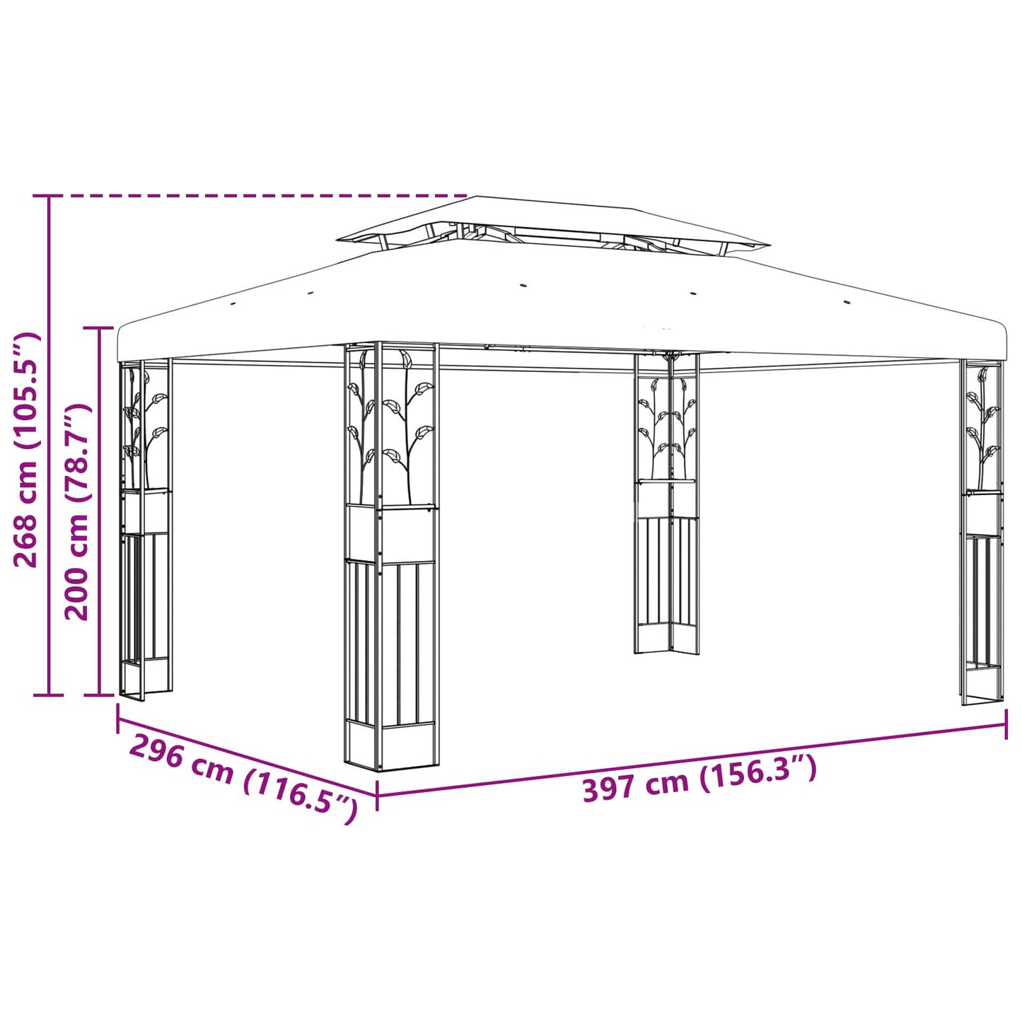 Prieel 3,97 x 2,96 x 2,68 m Wijnrood Polyester en staal is nu te koop bij PeponiXL, paradijselijk wonen!
