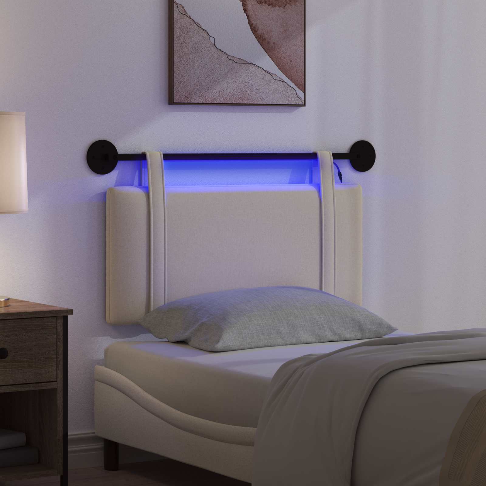 Hangend hoofdbord Met LED-verlichting Crèmekleurig Stof is nu te koop bij PeponiXL, paradijselijk wonen!
