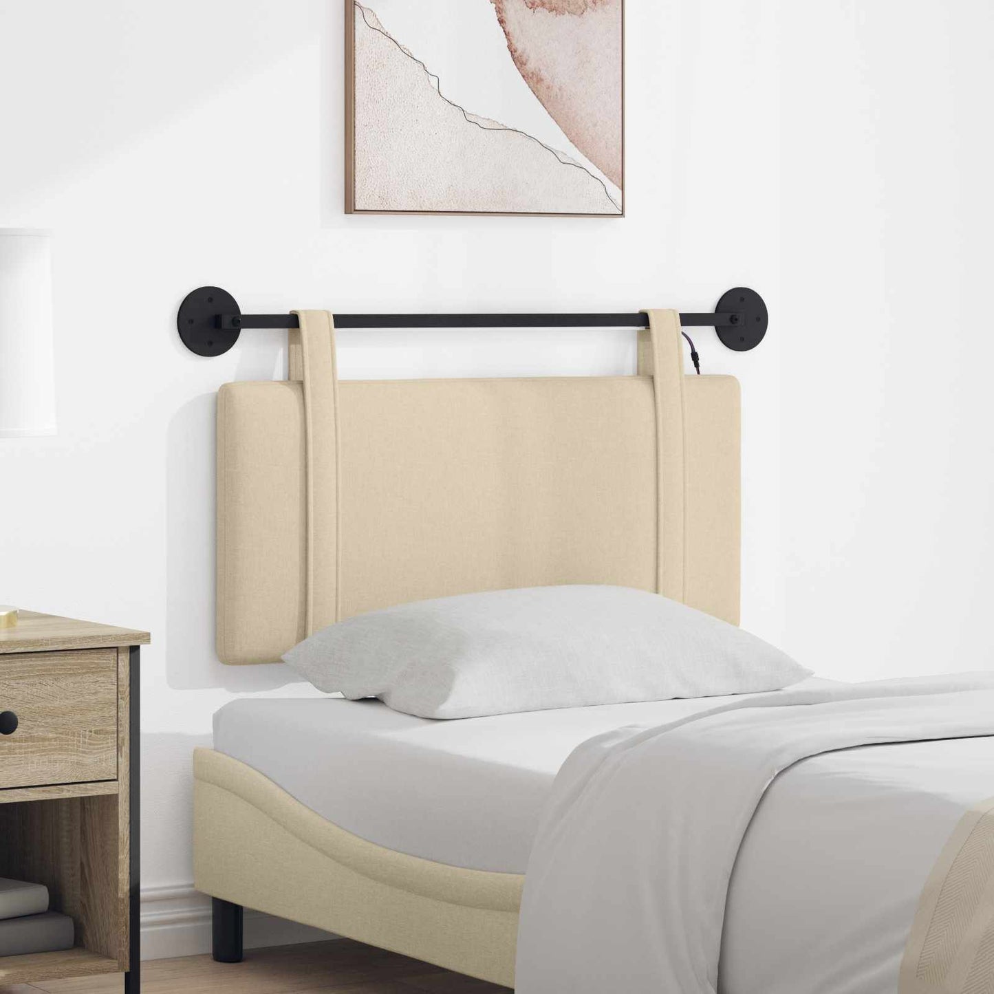 Hangend hoofdbord Met LED-verlichting Crèmekleurig Stof is nu te koop bij PeponiXL, paradijselijk wonen!