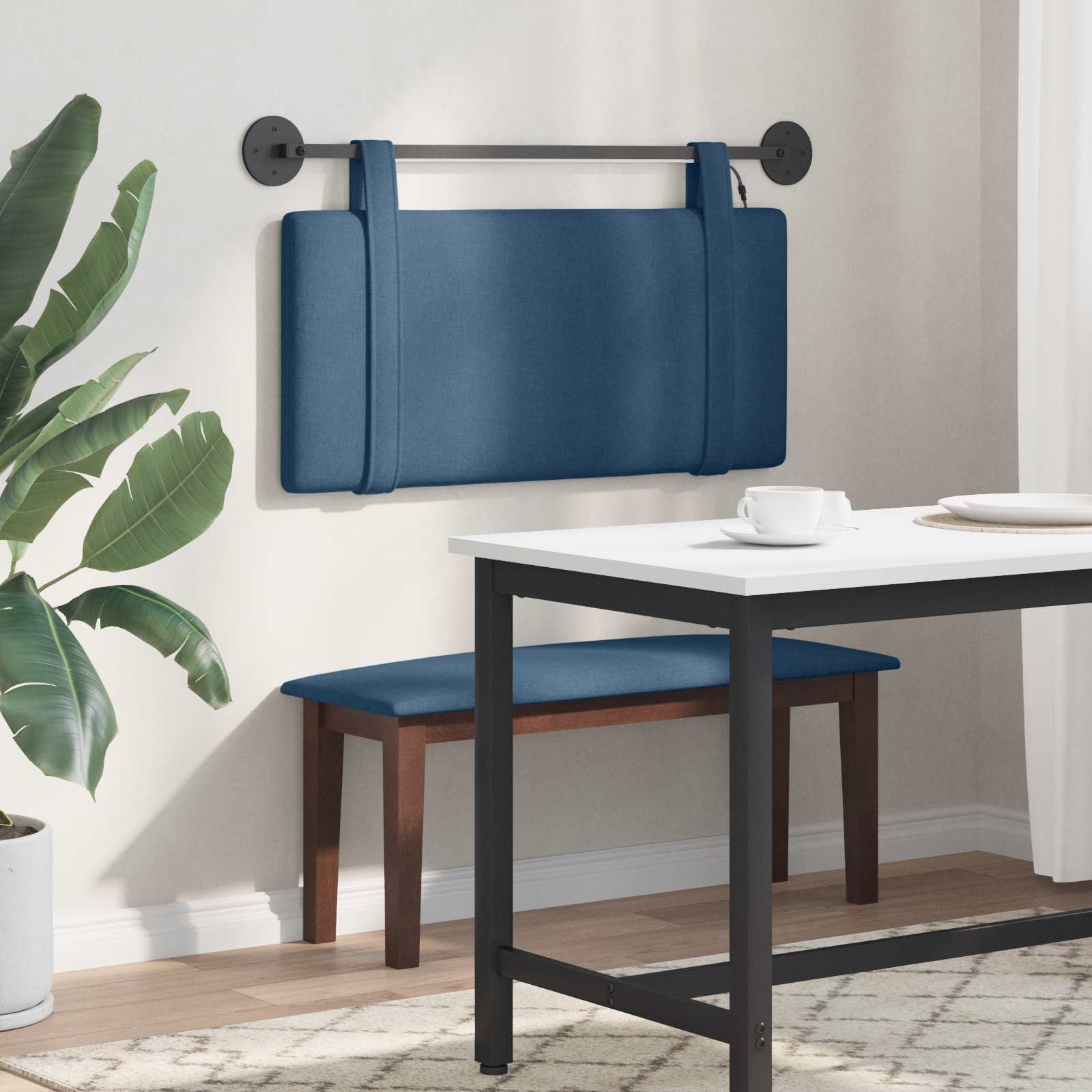 Hangend hoofdbord Met LED-verlichting Blauw Stof is nu te koop bij PeponiXL, paradijselijk wonen!