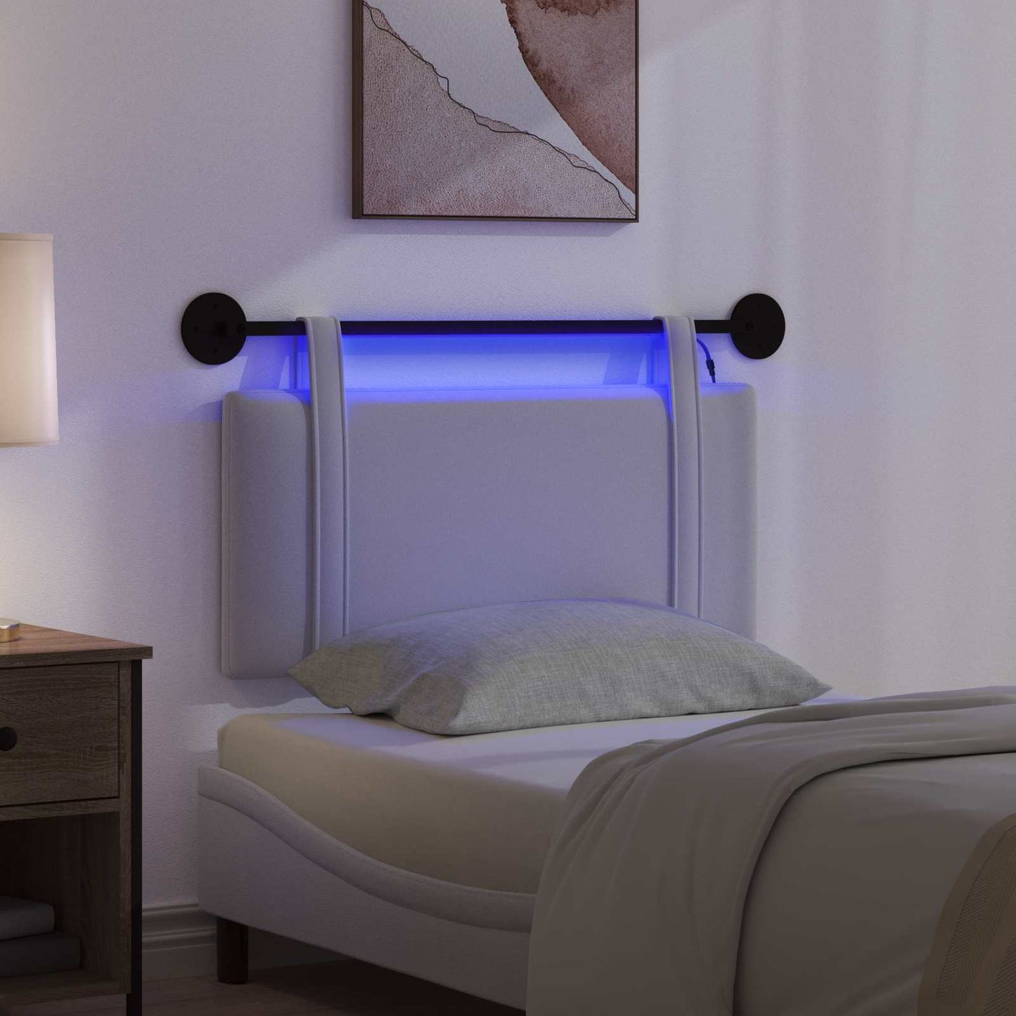 Hangend hoofdbord Met LED-verlichting Wit Stof is nu te koop bij PeponiXL, paradijselijk wonen!