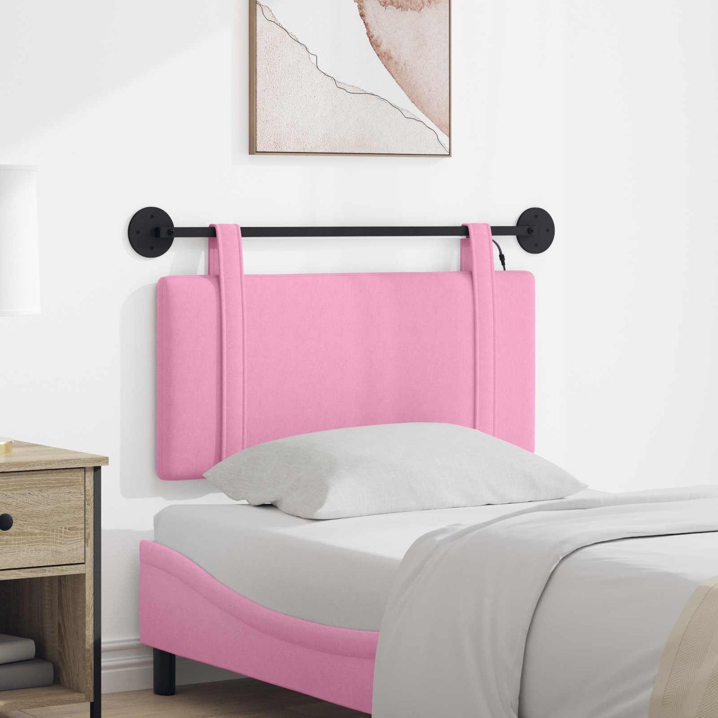 Hangend hoofdbord Met LED-verlichting Roze Stof is nu te koop bij PeponiXL, paradijselijk wonen!