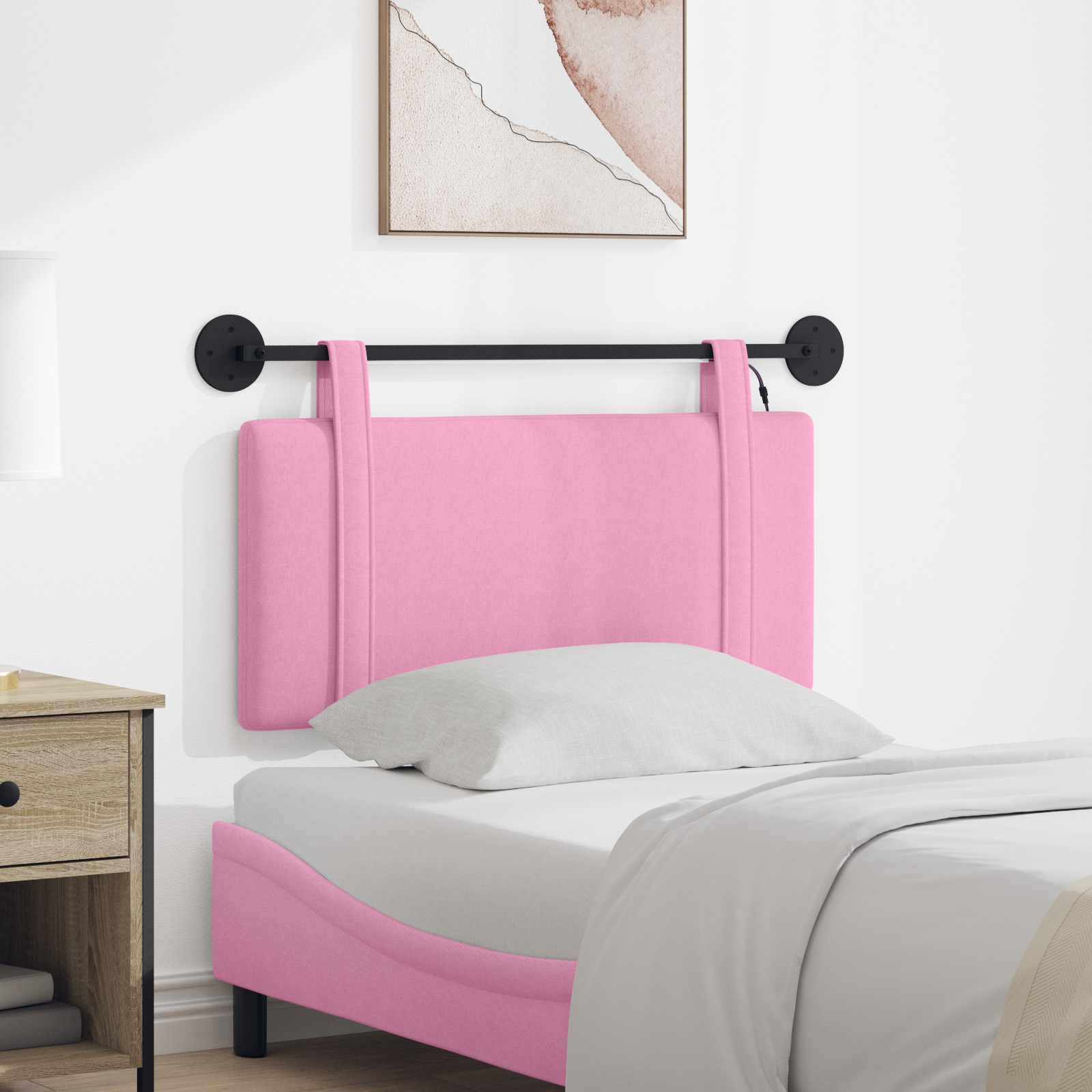 Hangend hoofdbord Met LED-verlichting Roze Stof is nu te koop bij PeponiXL, paradijselijk wonen!