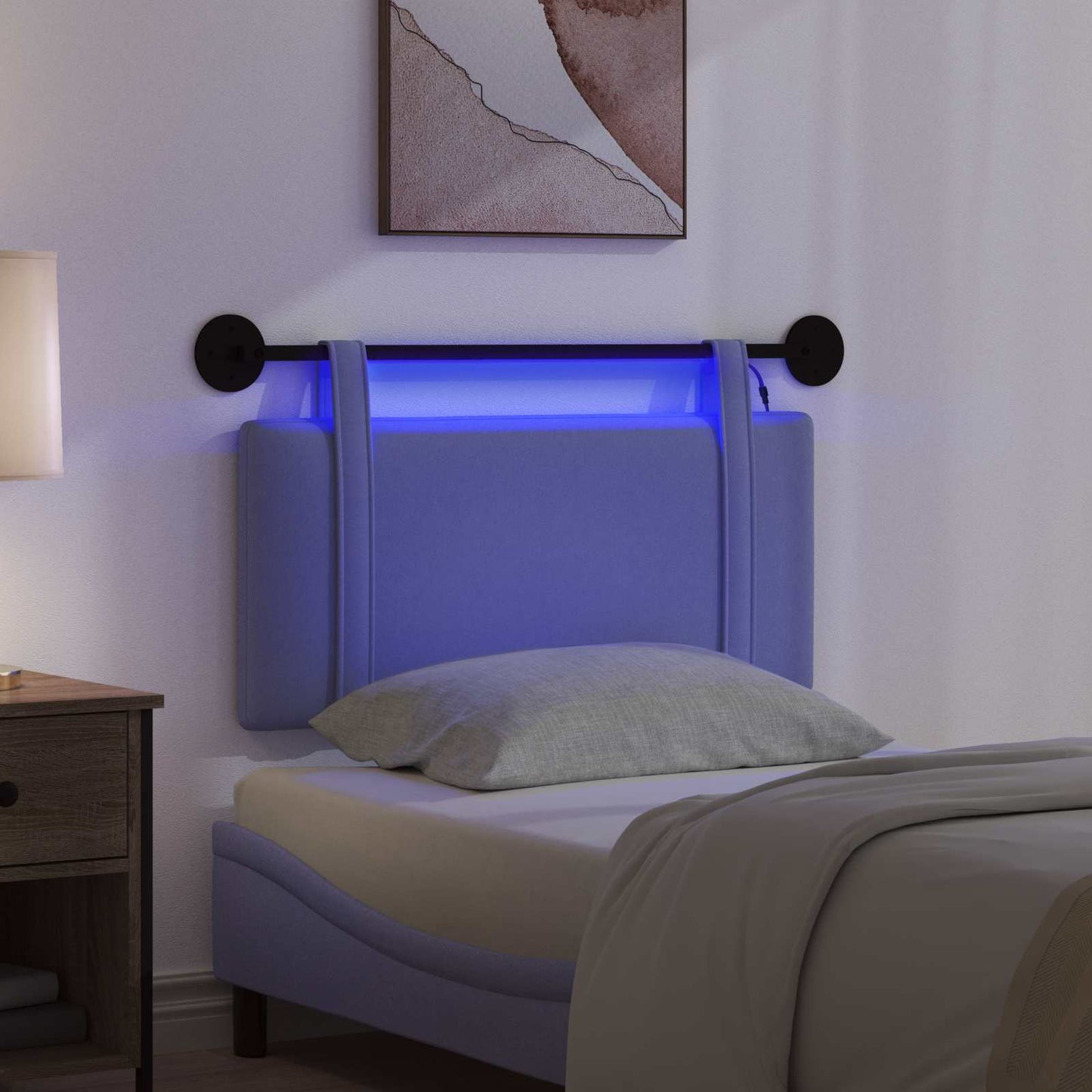 Hangend hoofdbord Met LED-verlichting Jeans Blauw Stof is nu te koop bij PeponiXL, paradijselijk wonen!