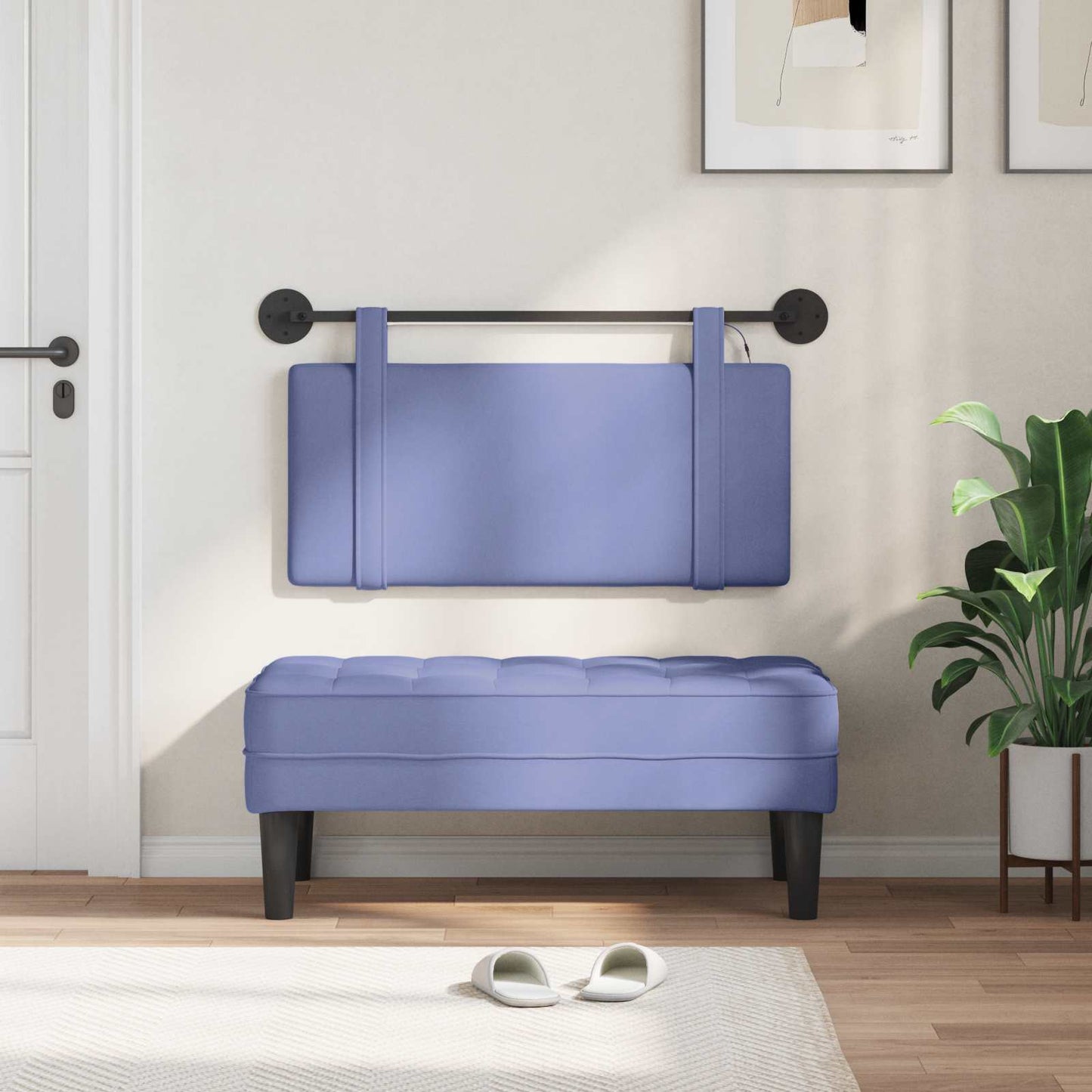 Hangend hoofdbord Met LED-verlichting Jeans Blauw Stof is nu te koop bij PeponiXL, paradijselijk wonen!