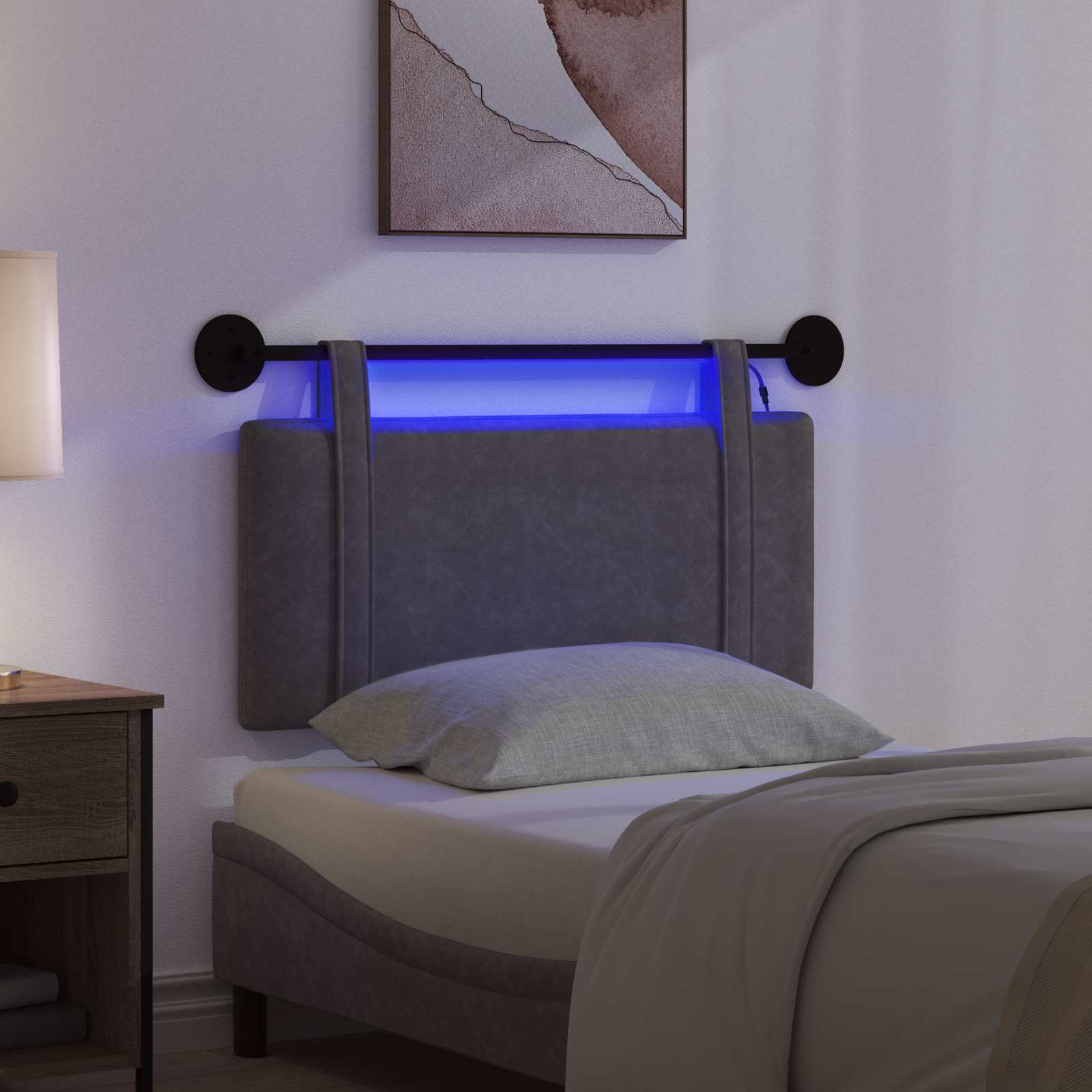 Hangend hoofdbord Met LED-verlichting Zwart Antiek PU is nu te koop bij PeponiXL, paradijselijk wonen!