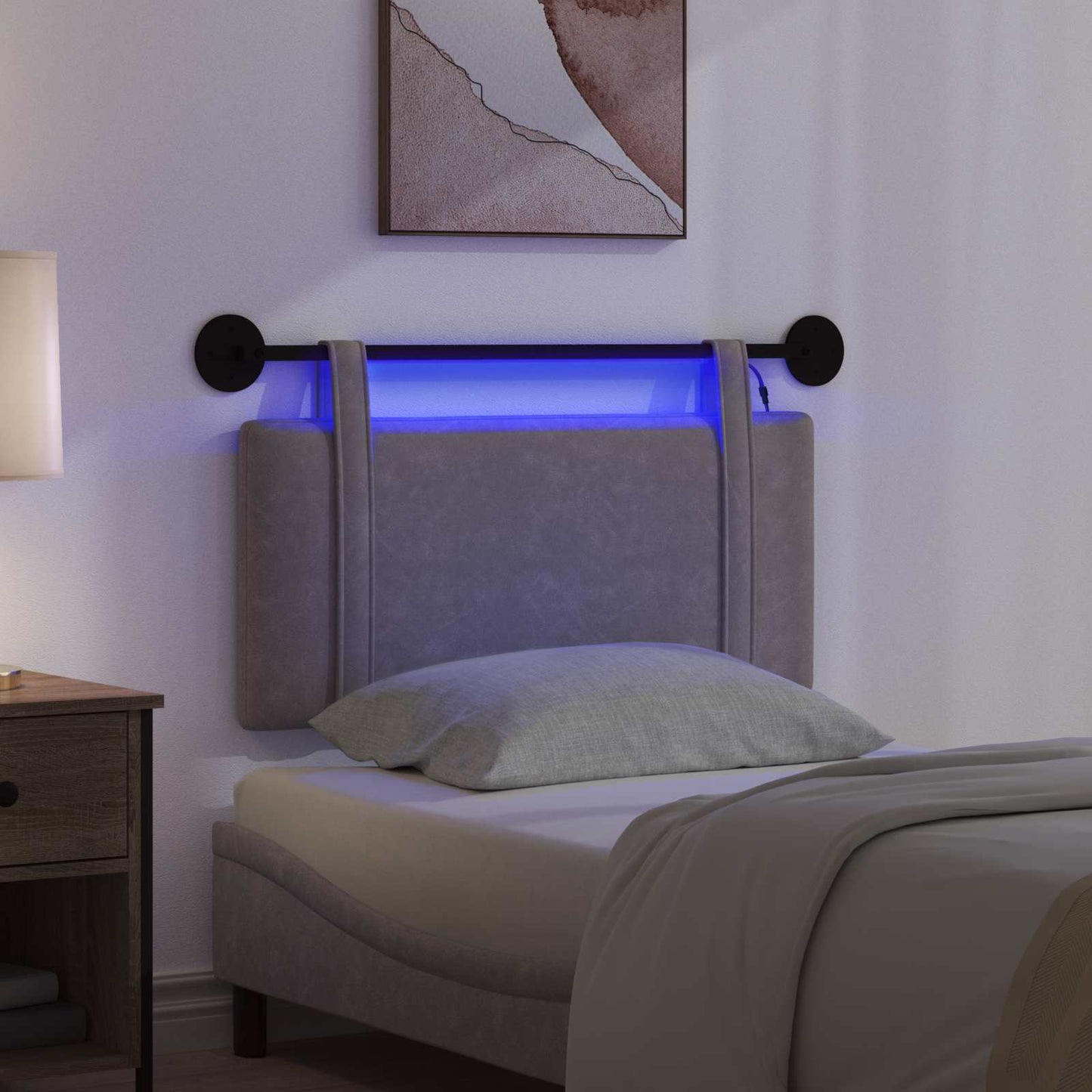 Hangend hoofdbord Met LED-verlichting Grijs Antiek PU is nu te koop bij PeponiXL, paradijselijk wonen!