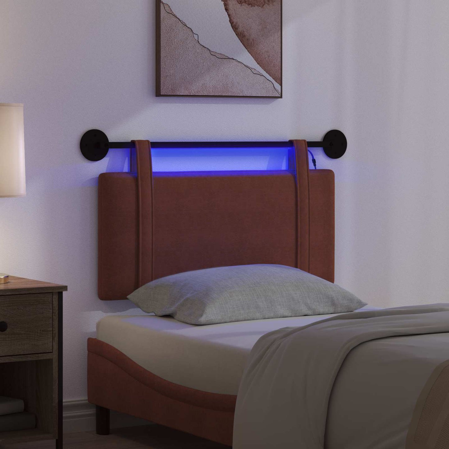Hangend hoofdbord Met LED-verlichting Glanzend Bruin Antiek PU is nu te koop bij PeponiXL, paradijselijk wonen!