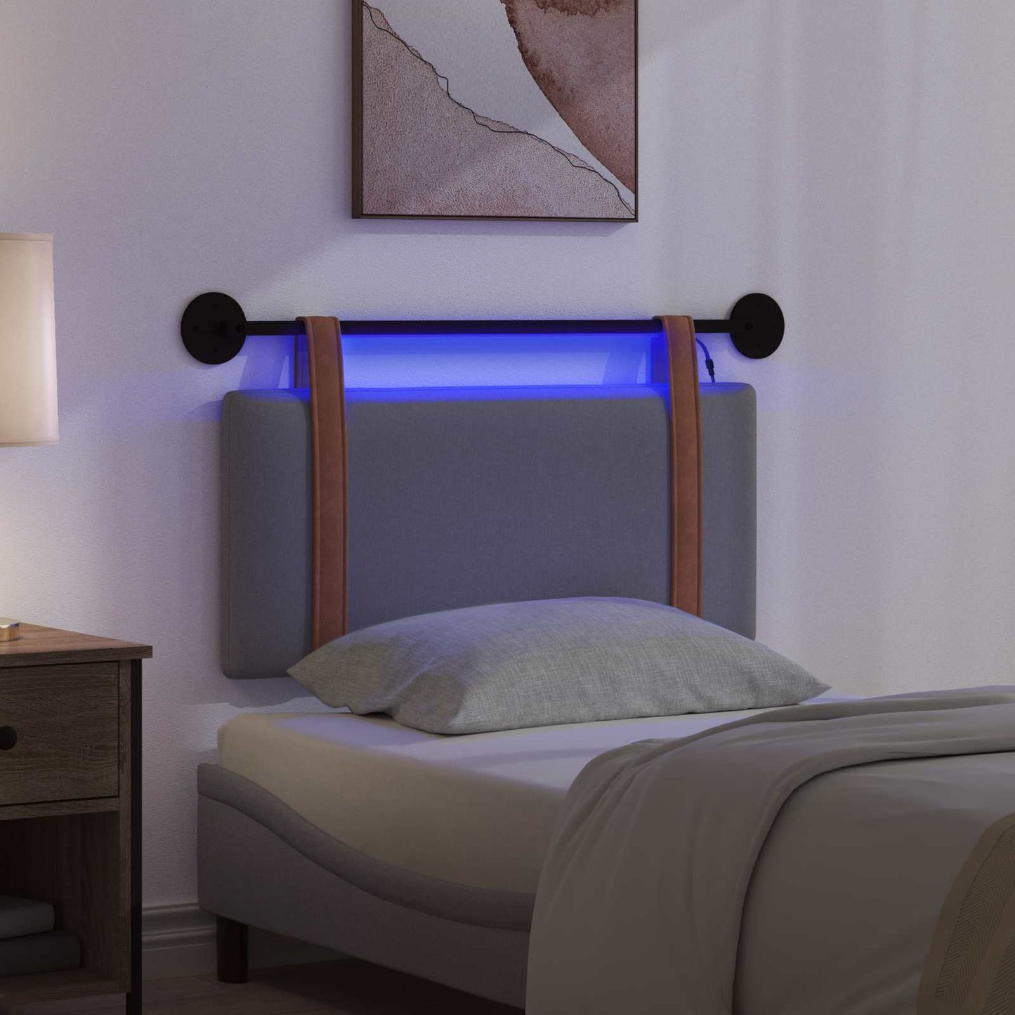 Hangend hoofdbord Met LED-verlichting Donkergrijs Antiek PU is nu te koop bij PeponiXL, paradijselijk wonen!