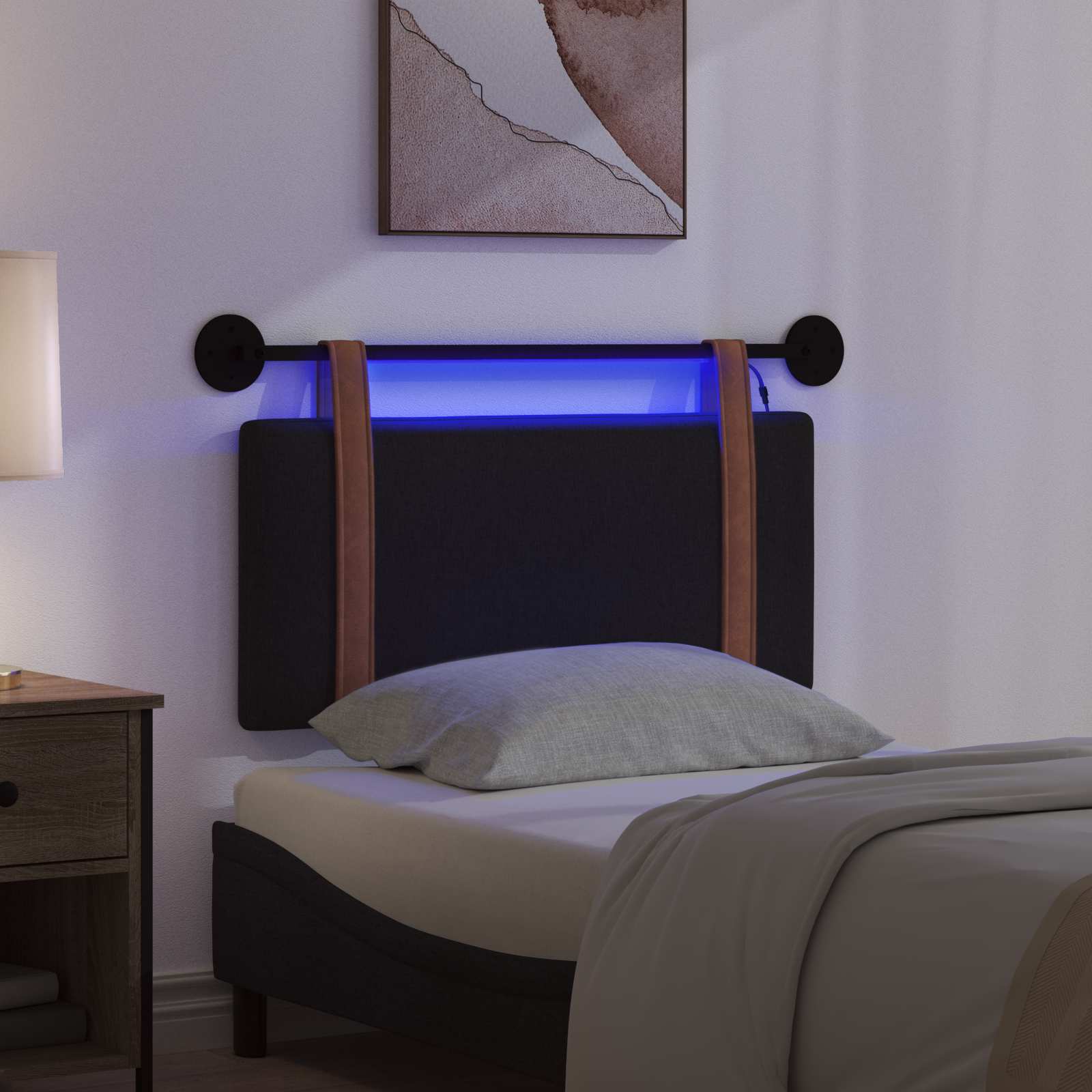 Hangend hoofdbord Met LED-verlichting Zwart Antiek PU is nu te koop bij PeponiXL, paradijselijk wonen!