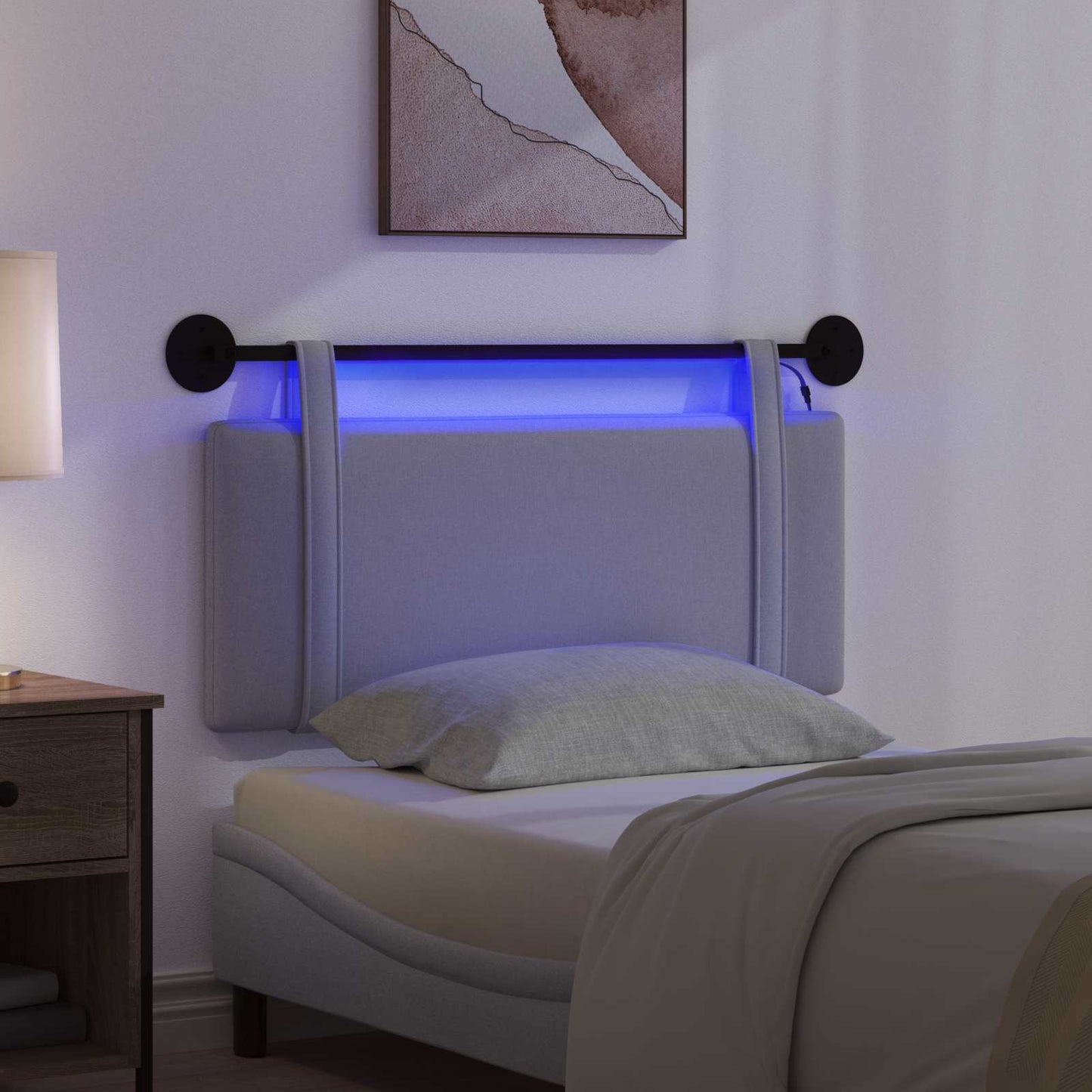 Hangend hoofdbord Met LED-verlichting Lichtgrijs Stof is nu te koop bij PeponiXL, paradijselijk wonen!