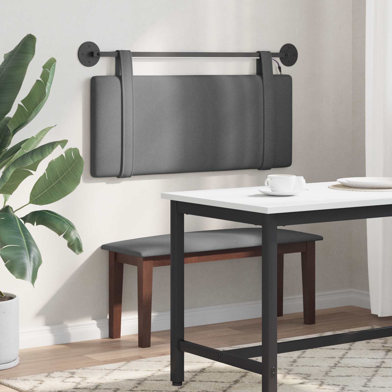 Hangend hoofdbord Met LED-verlichting Donkergrijs Stof is nu te koop bij PeponiXL, paradijselijk wonen!