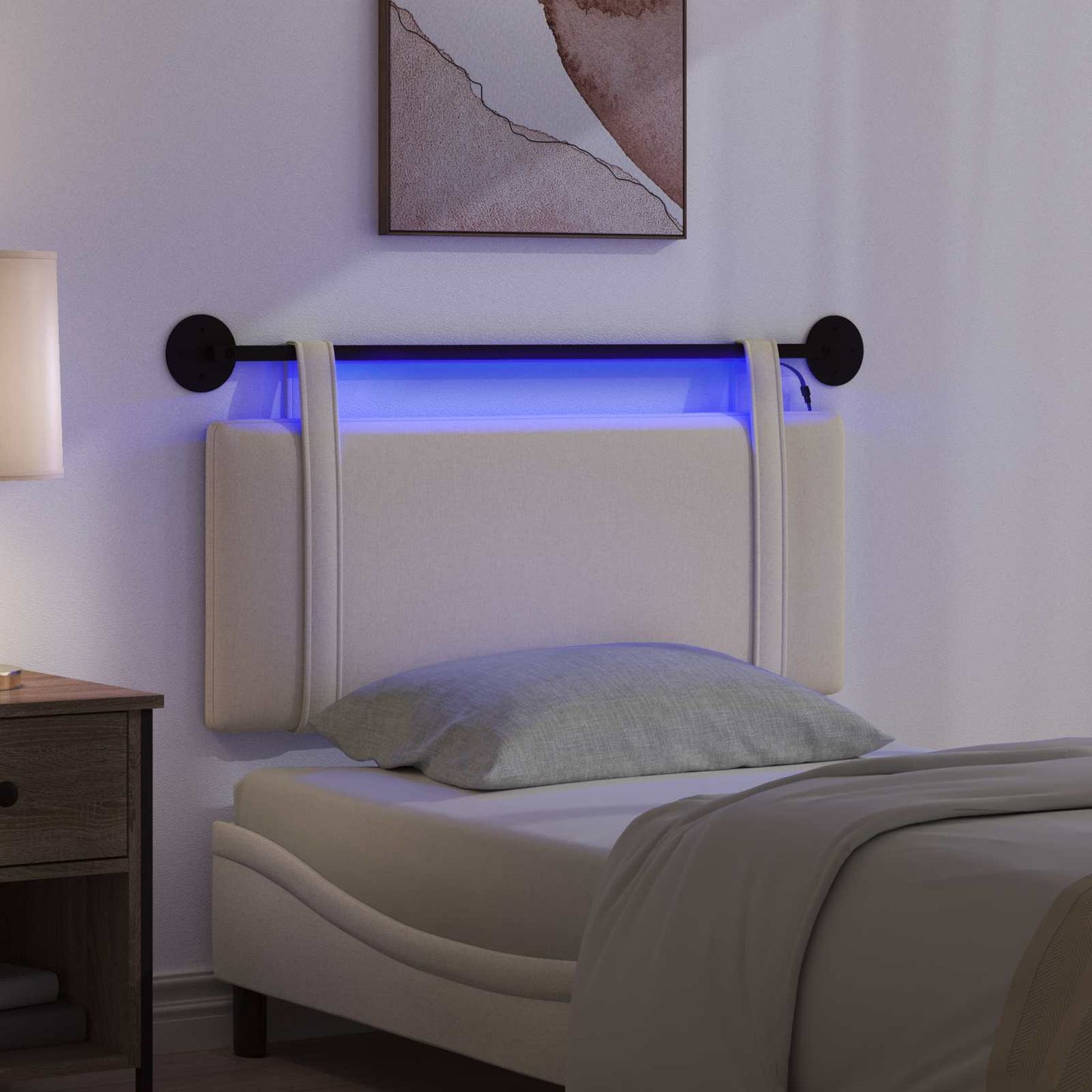 Hangend hoofdbord Met LED-verlichting Crèmekleurig Stof is nu te koop bij PeponiXL, paradijselijk wonen!