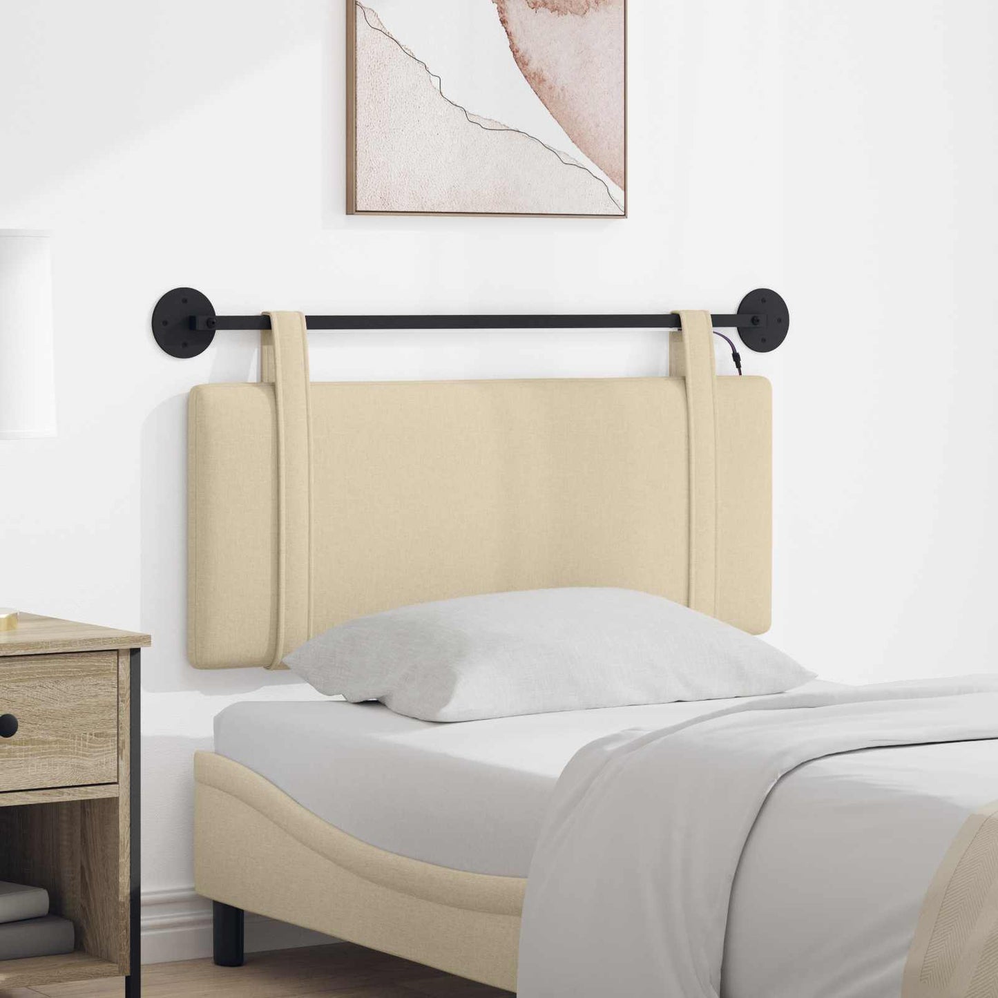 Hangend hoofdbord Met LED-verlichting Crèmekleurig Stof is nu te koop bij PeponiXL, paradijselijk wonen!
