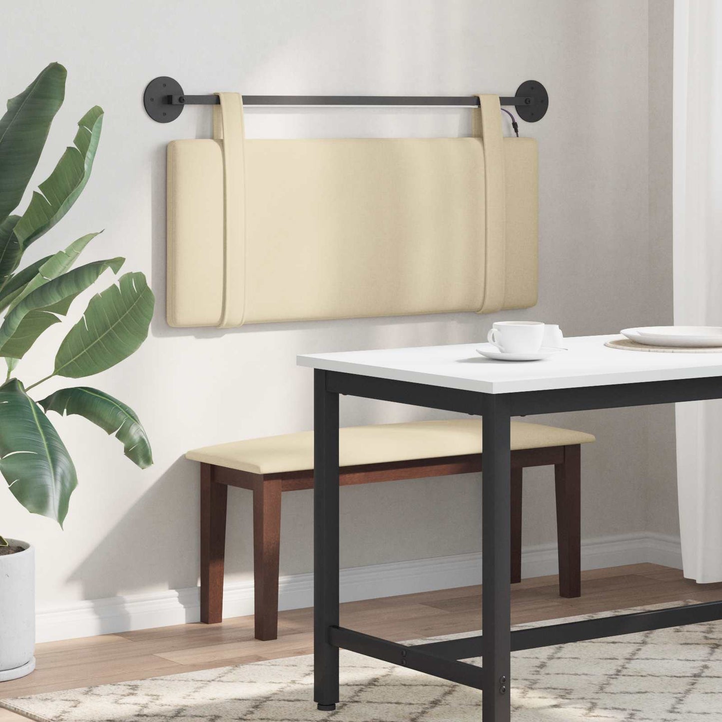 Hangend hoofdbord Met LED-verlichting Crèmekleurig Stof is nu te koop bij PeponiXL, paradijselijk wonen!