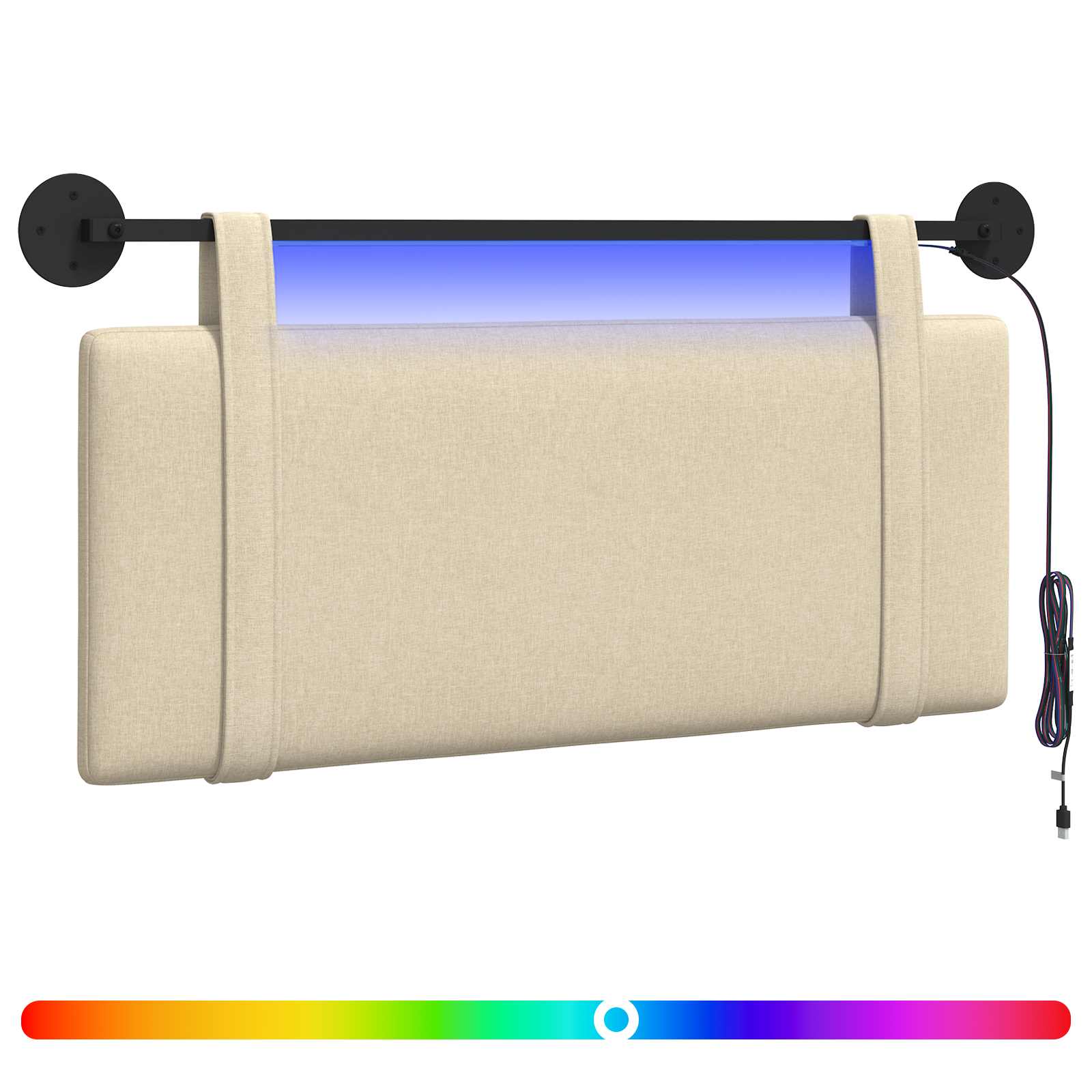 Hangend hoofdbord Met LED-verlichting Crèmekleurig Stof is nu te koop bij PeponiXL, paradijselijk wonen!
