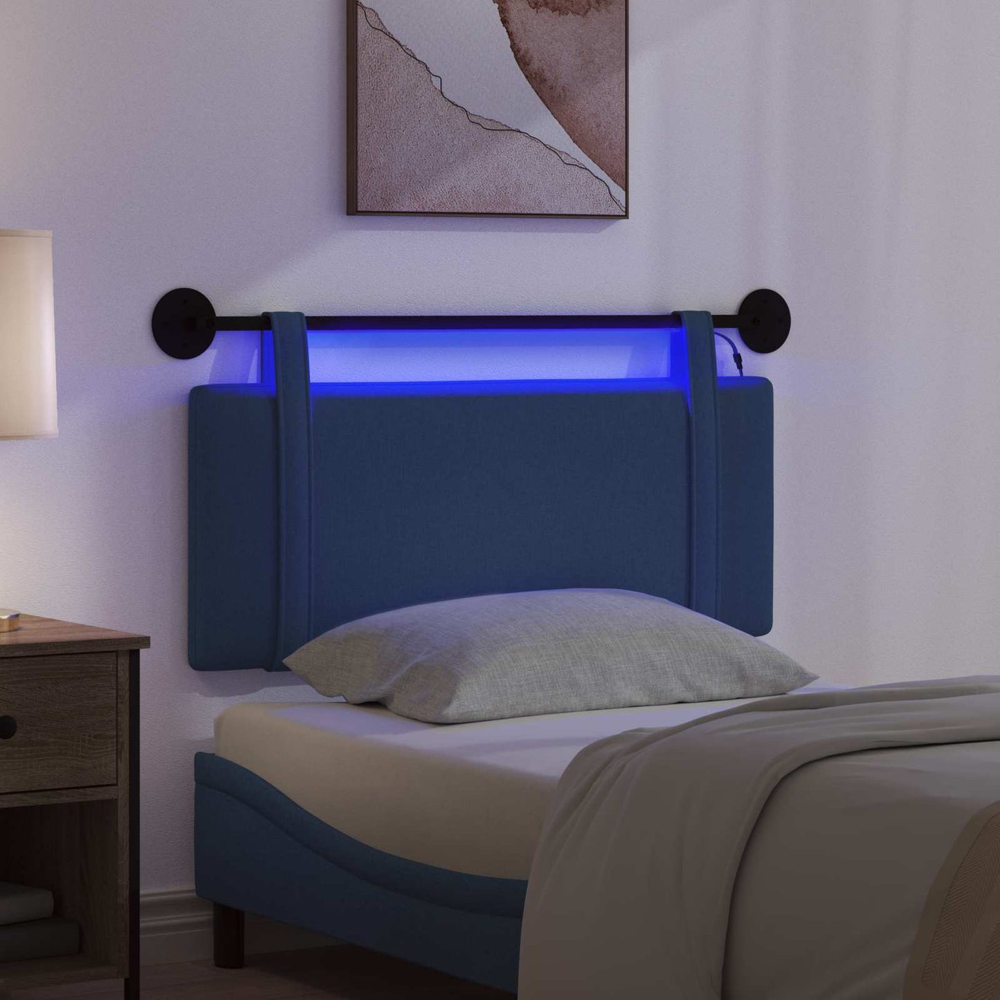 Hangend hoofdbord Met LED-verlichting Blauw Stof is nu te koop bij PeponiXL, paradijselijk wonen!