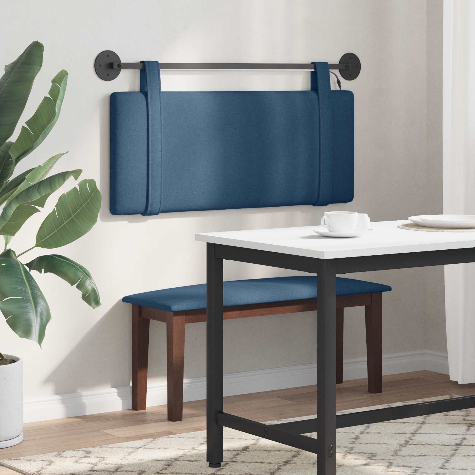Hangend hoofdbord Met LED-verlichting Blauw Stof is nu te koop bij PeponiXL, paradijselijk wonen!