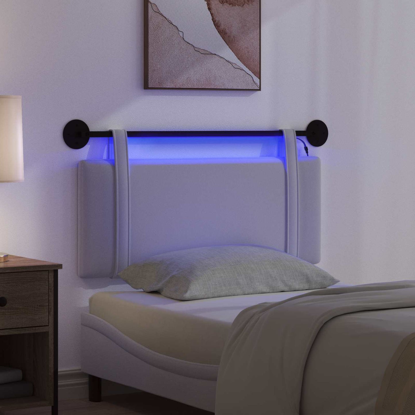 Hangend hoofdbord Met LED-verlichting Wit Stof is nu te koop bij PeponiXL, paradijselijk wonen!