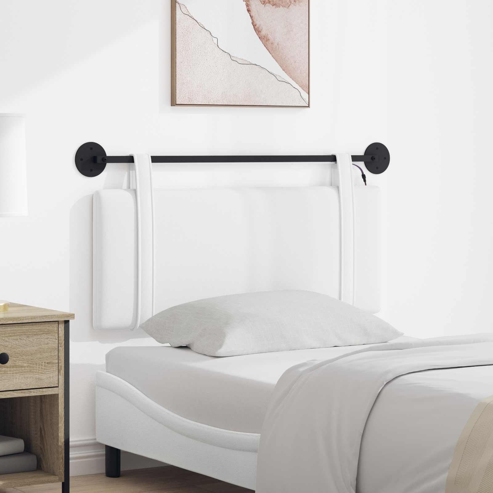 Hangend hoofdbord Met LED-verlichting Wit Stof is nu te koop bij PeponiXL, paradijselijk wonen!