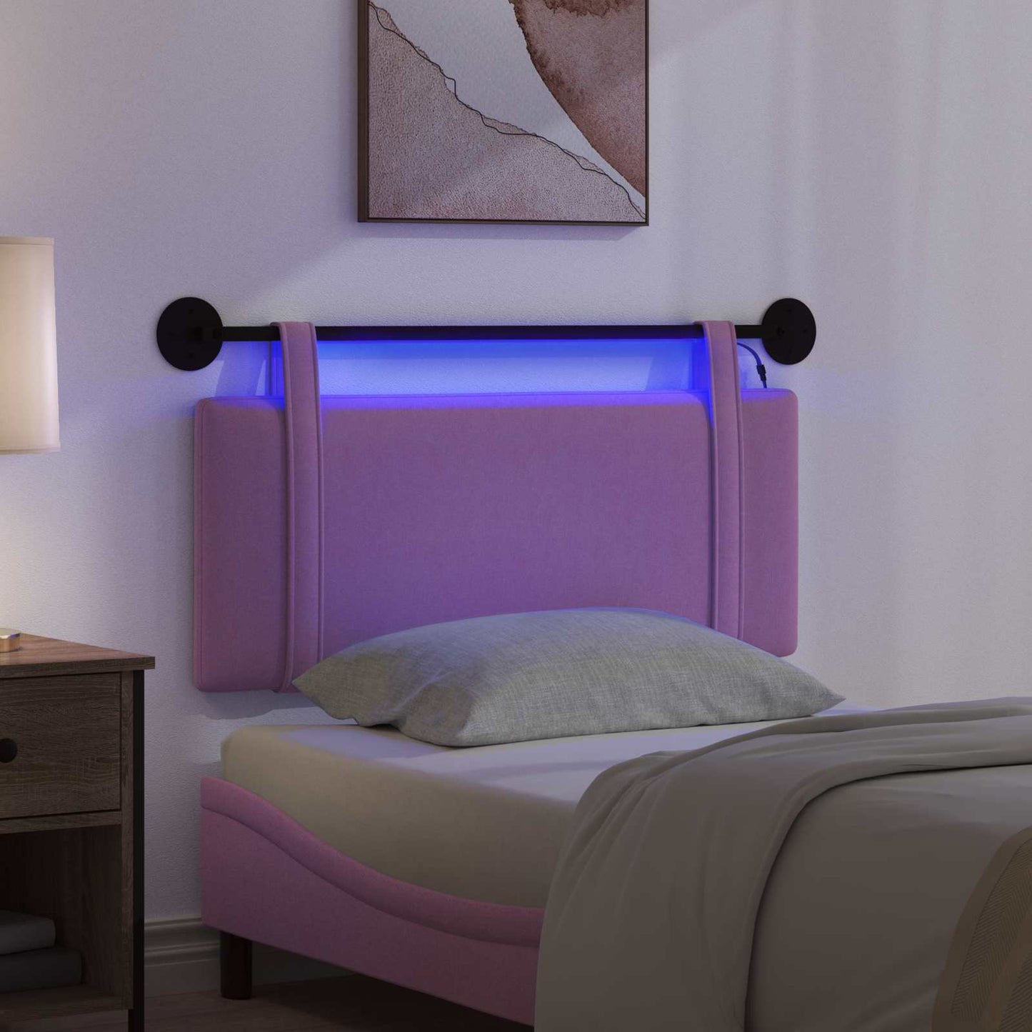 Hangend hoofdbord Met LED-verlichting Roze Stof is nu te koop bij PeponiXL, paradijselijk wonen!