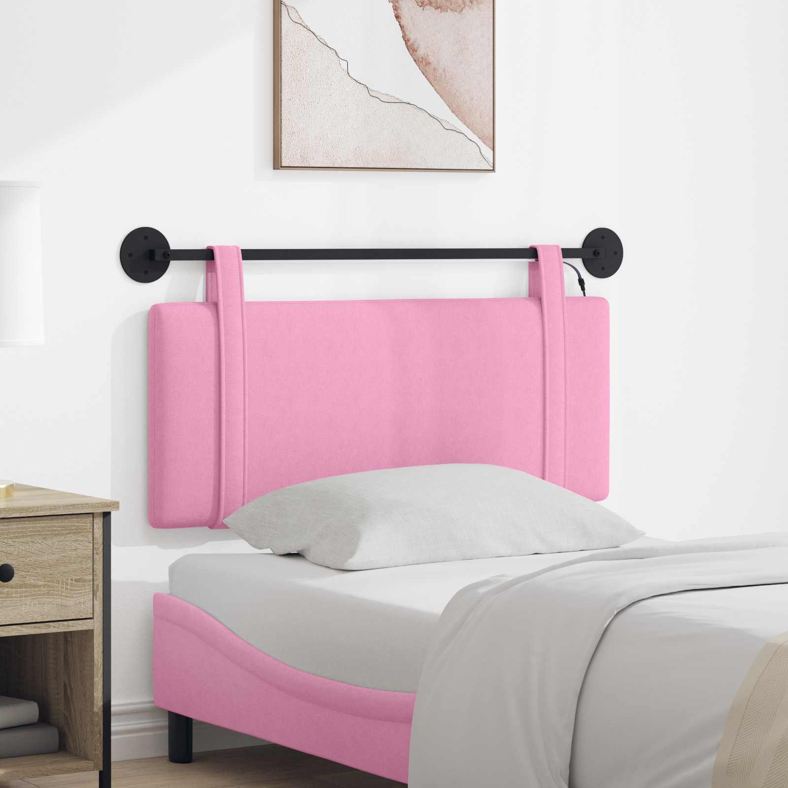 Hangend hoofdbord Met LED-verlichting Roze Stof is nu te koop bij PeponiXL, paradijselijk wonen!
