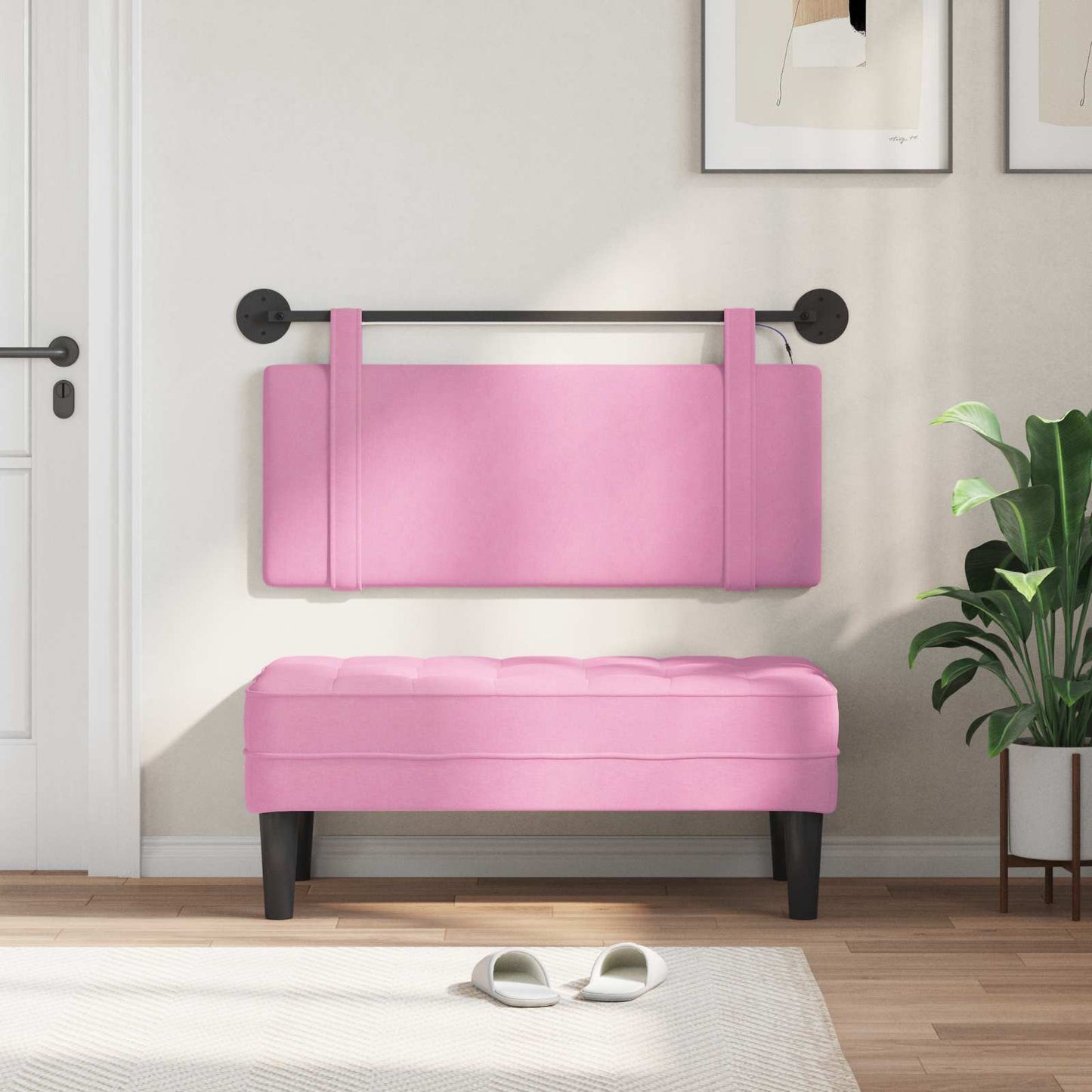 Hangend hoofdbord Met LED-verlichting Roze Stof is nu te koop bij PeponiXL, paradijselijk wonen!