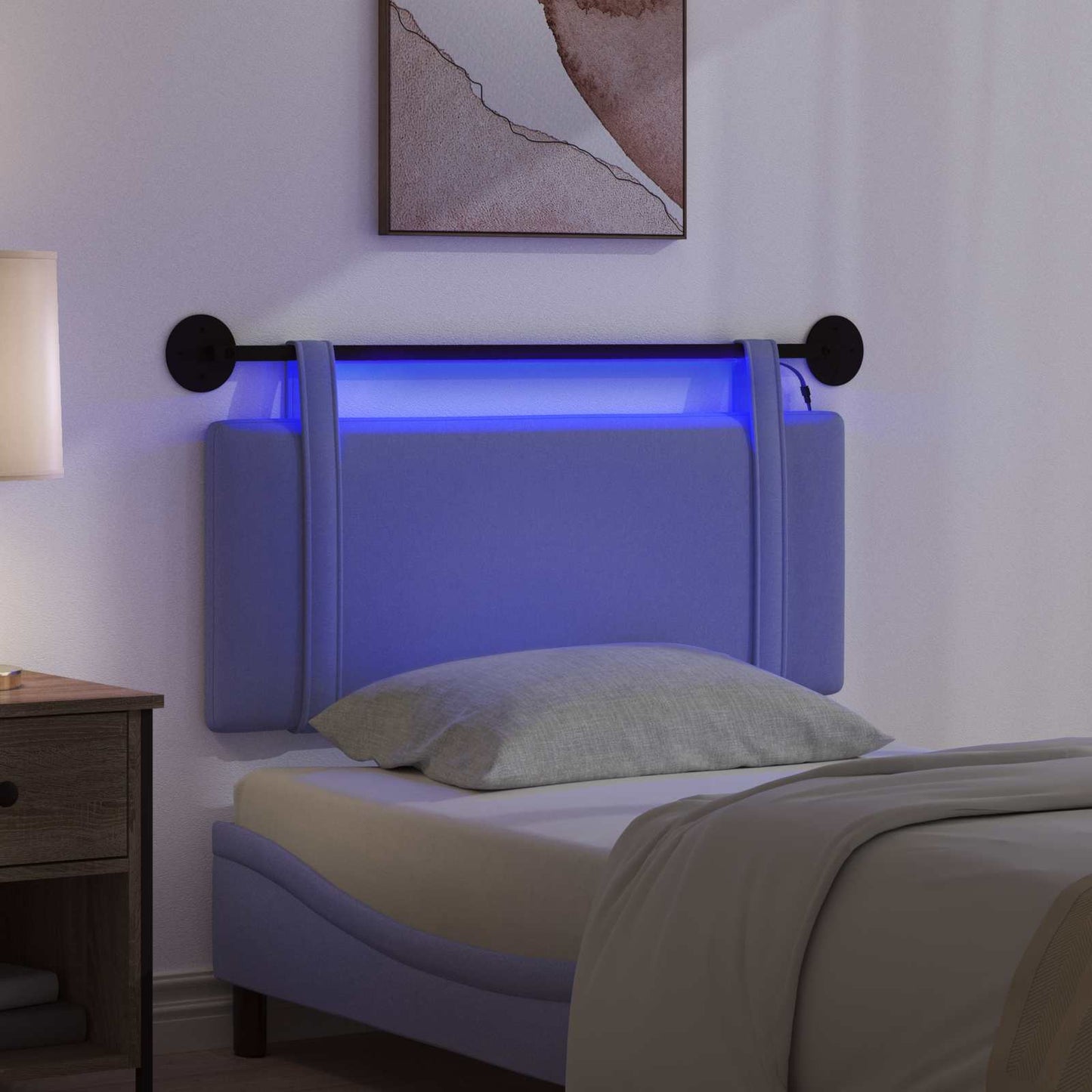 Hangend hoofdbord Met LED-verlichting Jeans Blauw Stof is nu te koop bij PeponiXL, paradijselijk wonen!