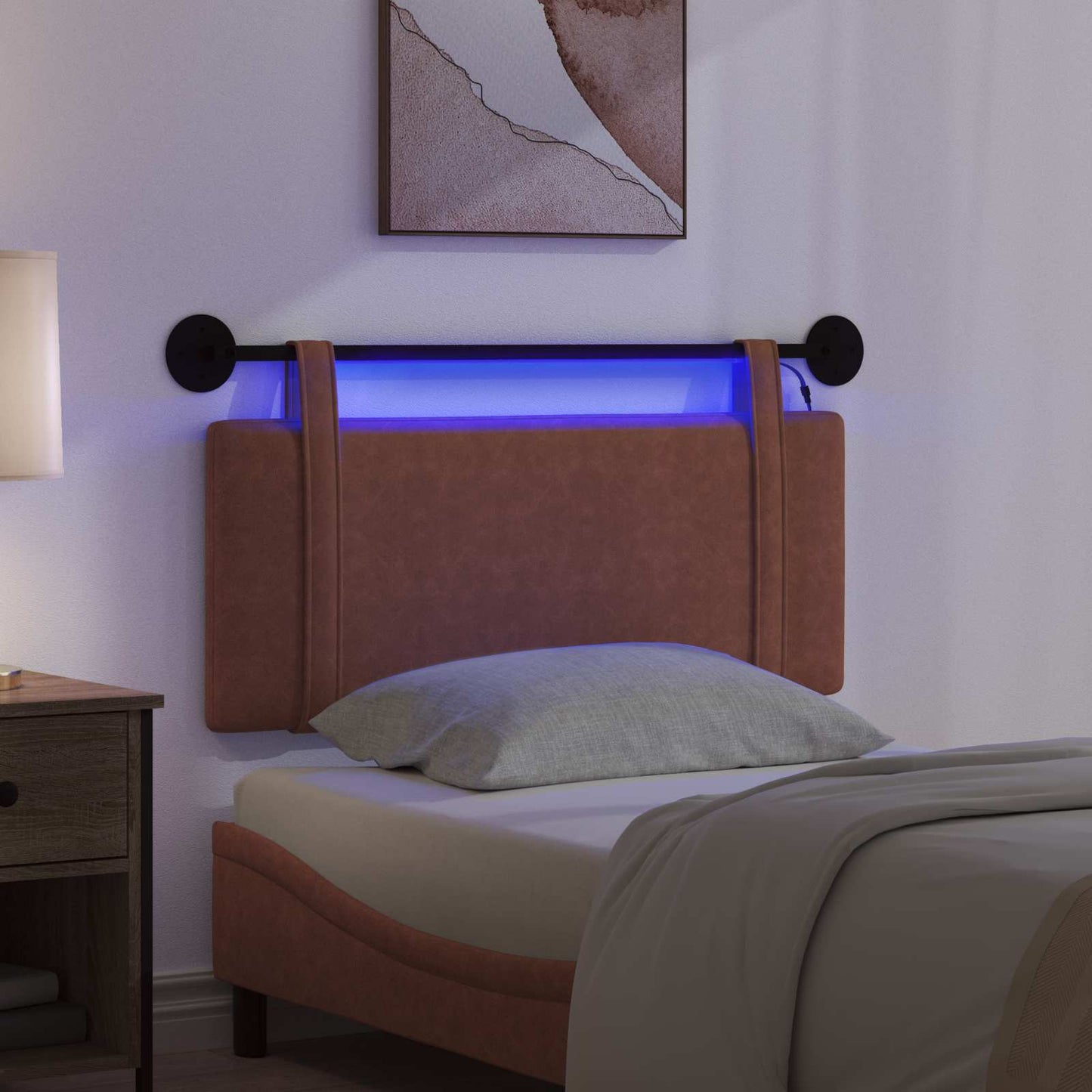 Hangend hoofdbord Met LED-verlichting Bruin Antiek PU is nu te koop bij PeponiXL, paradijselijk wonen!