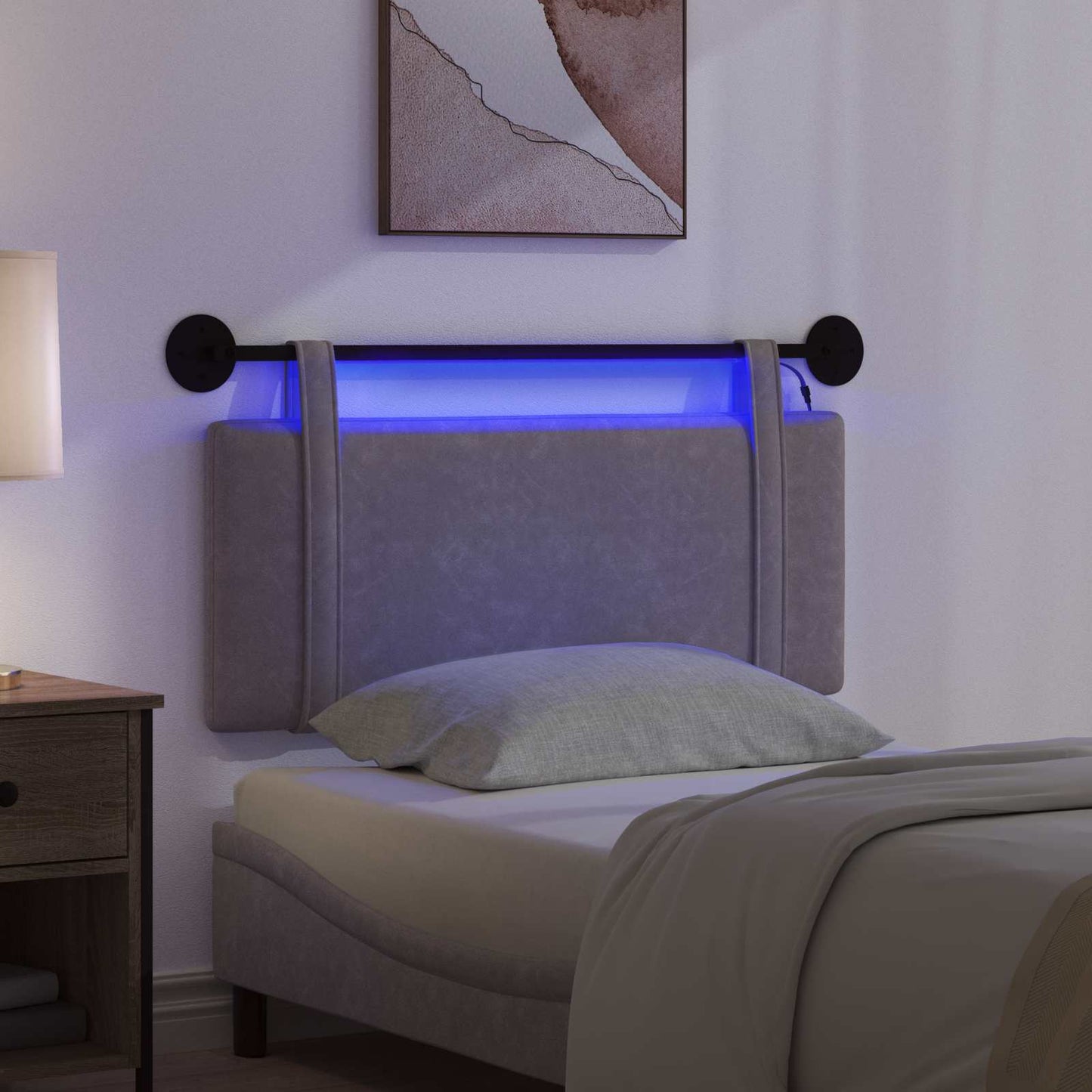 Hangend hoofdbord Met LED-verlichting Grijs Antiek PU is nu te koop bij PeponiXL, paradijselijk wonen!