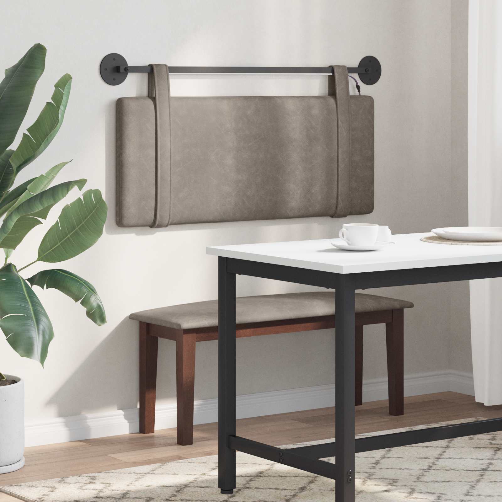 Hangend hoofdbord Met LED-verlichting Grijs Antiek PU is nu te koop bij PeponiXL, paradijselijk wonen!