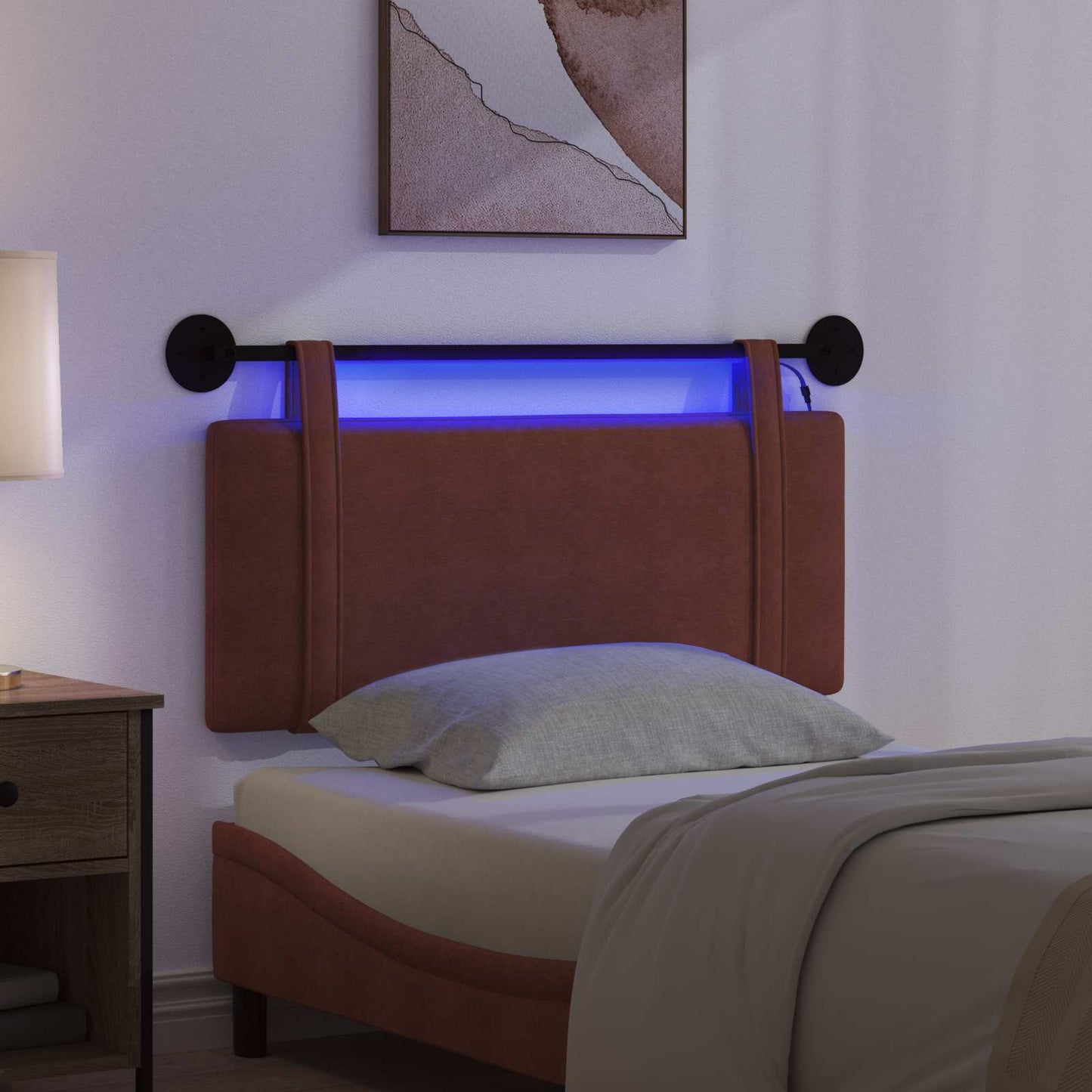 Hangend hoofdbord Met LED-verlichting Glanzend Bruin Antiek PU is nu te koop bij PeponiXL, paradijselijk wonen!