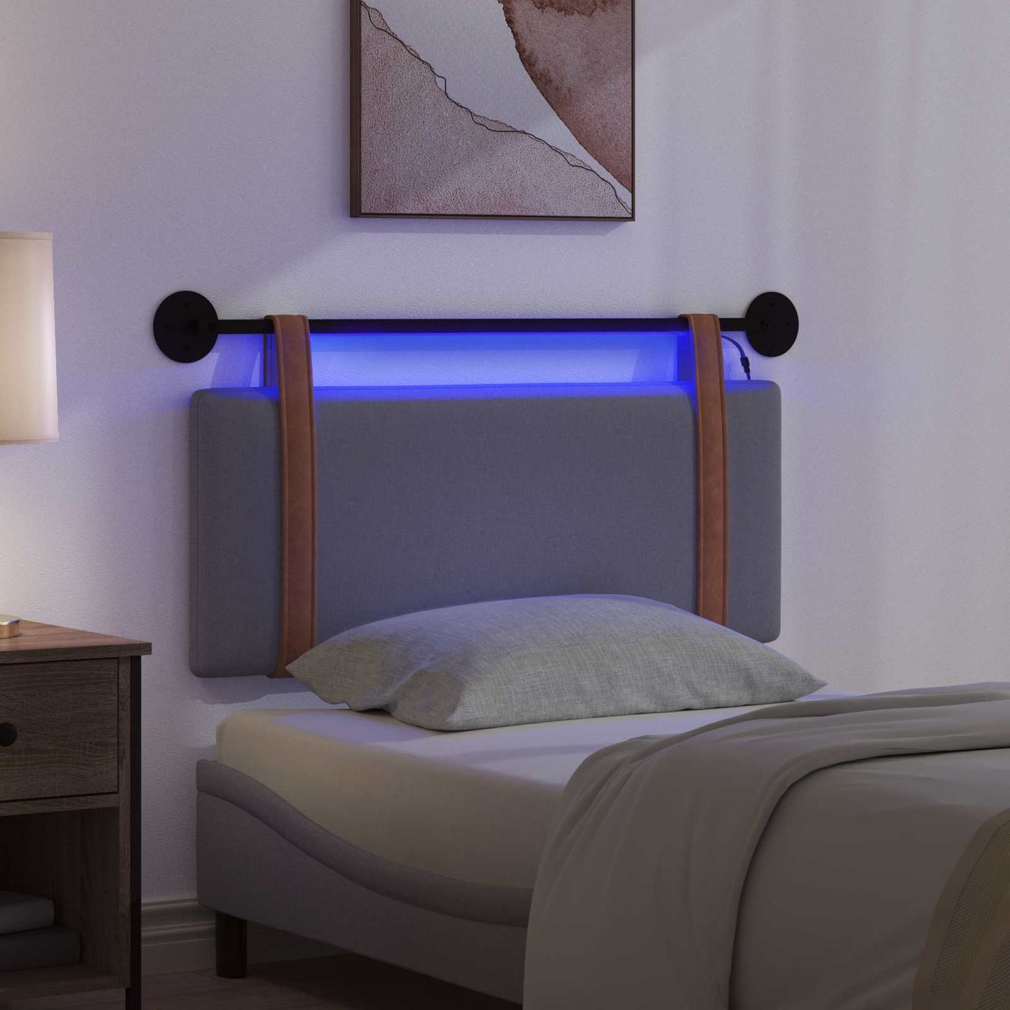 Hangend hoofdbord Met LED-verlichting Donkergrijs Antiek PU is nu te koop bij PeponiXL, paradijselijk wonen!