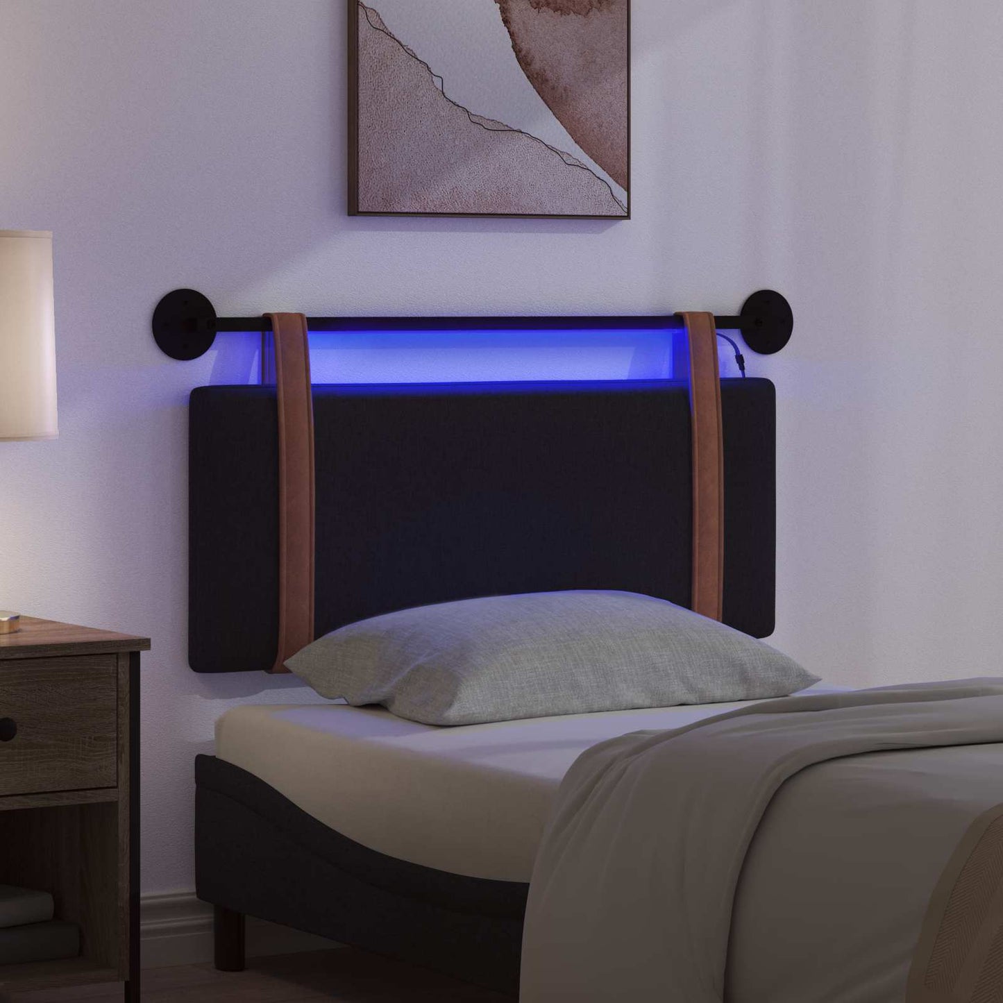 Hangend hoofdbord Met LED-verlichting Zwart Antiek PU is nu te koop bij PeponiXL, paradijselijk wonen!